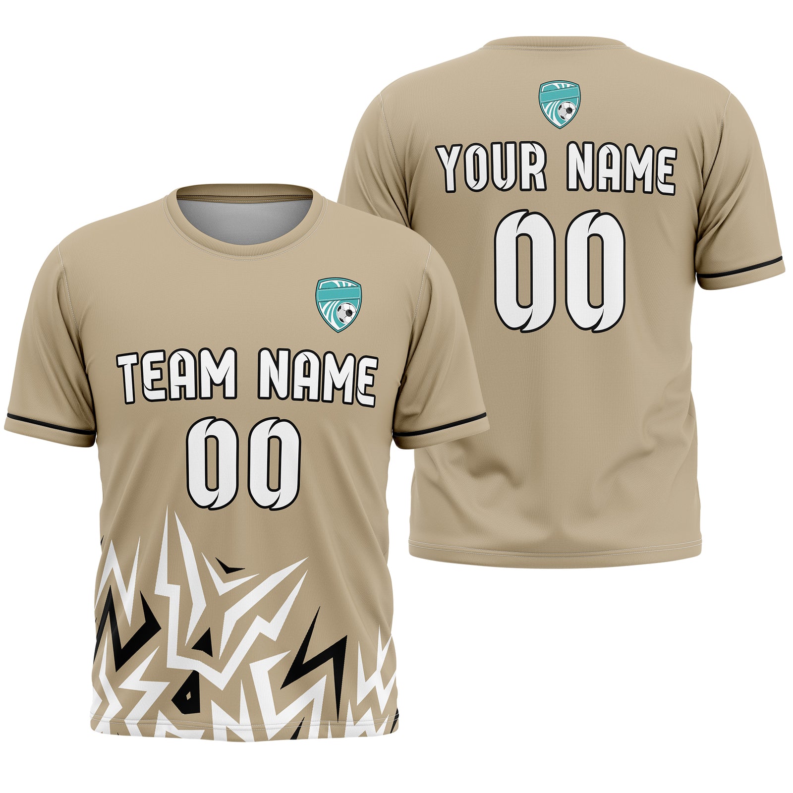 Soccer Jersey - Round Neck - Side Pattern - Design 1 - Khakhii