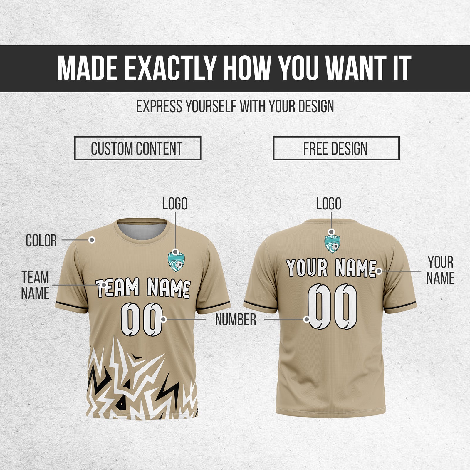 Soccer Jersey - Round Neck - Side Pattern - Design 1 - Khakhii