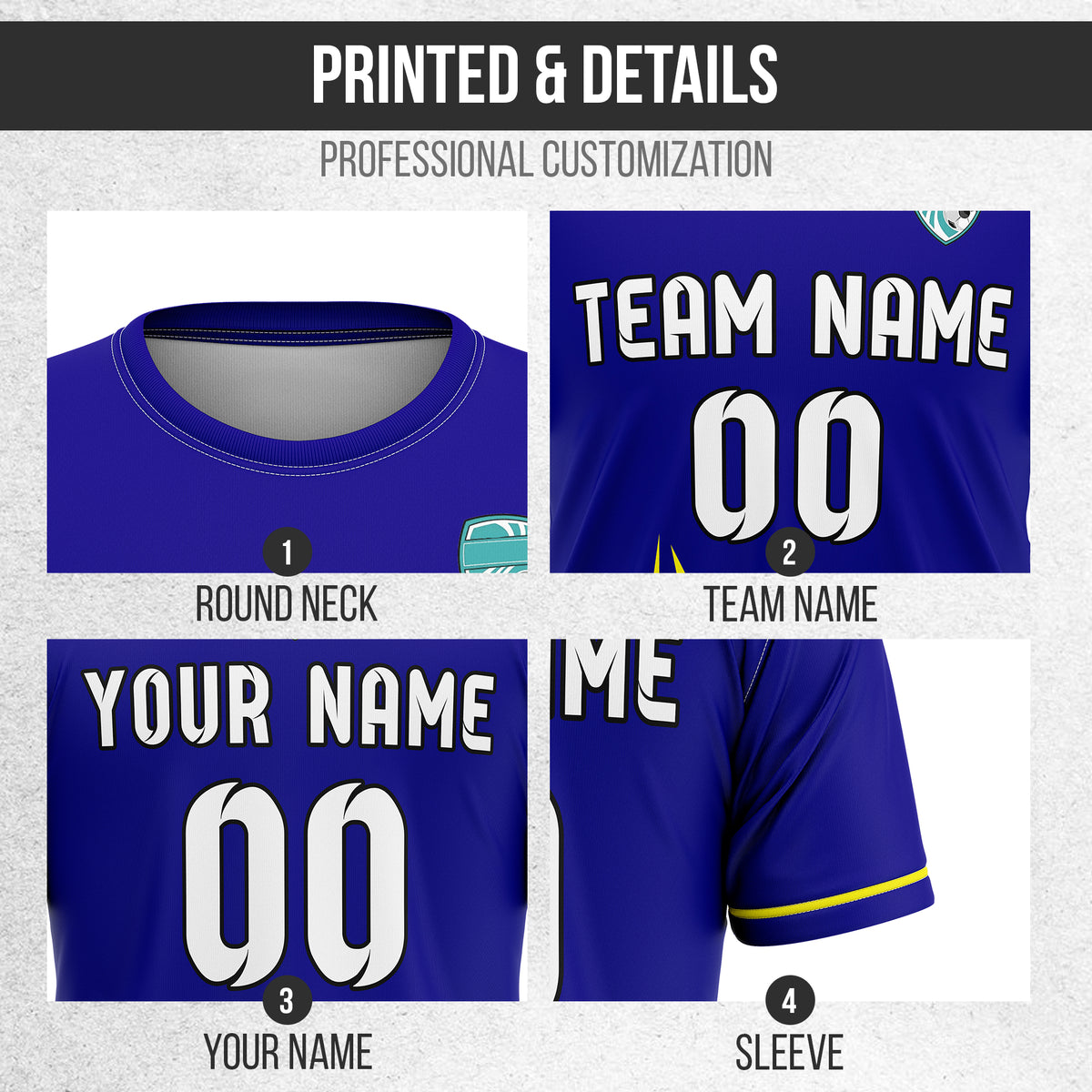 Soccer Jersey - Round Neck - Side Pattern - Design 1 - Navy