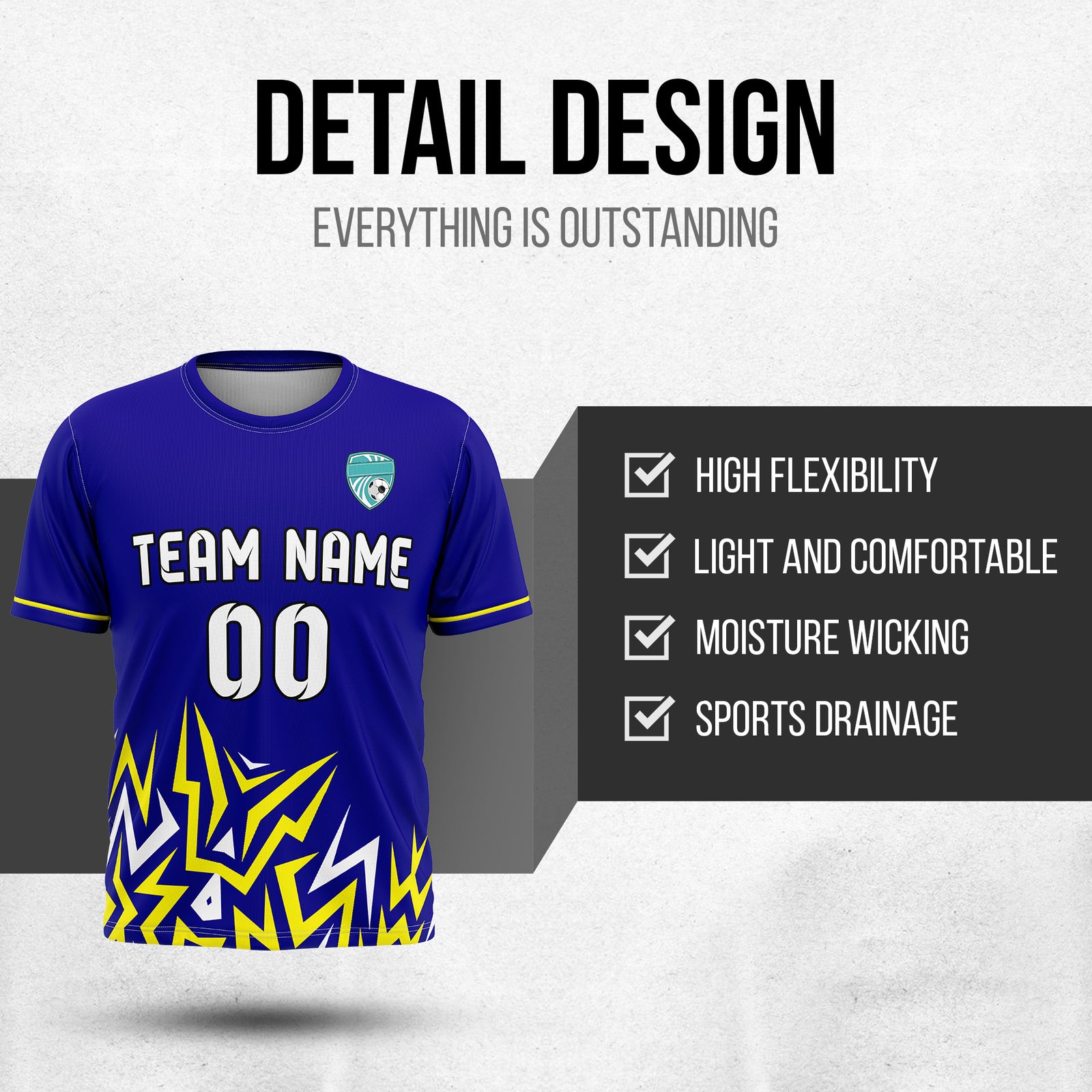 Soccer Jersey - Round Neck - Side Pattern - Design 1 - Navy