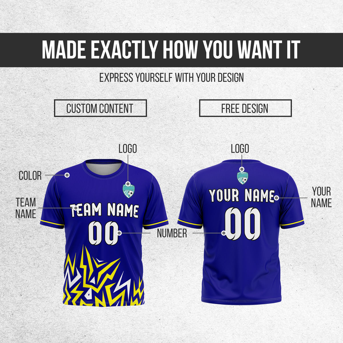 Soccer Jersey - Round Neck - Side Pattern - Design 1 - Navy