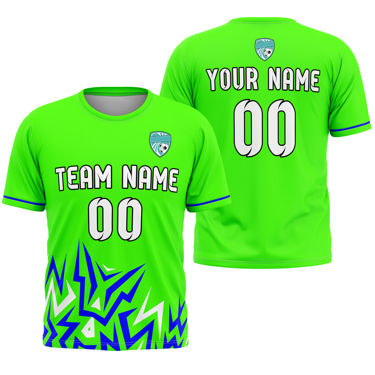 Soccer Jersey - Round Neck - Side Pattern - Design 1 - Neon Green