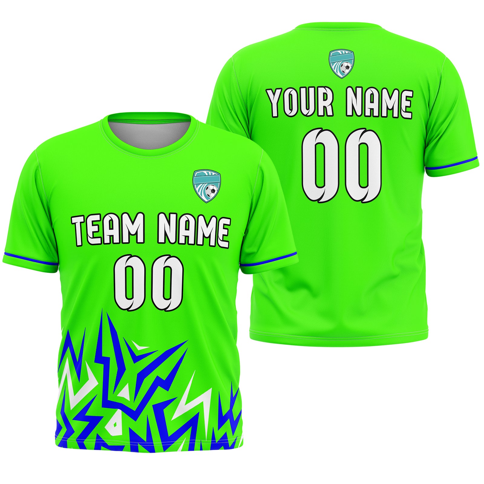 Soccer Jersey - Round Neck - Side Pattern - Design 1 - Neon Green