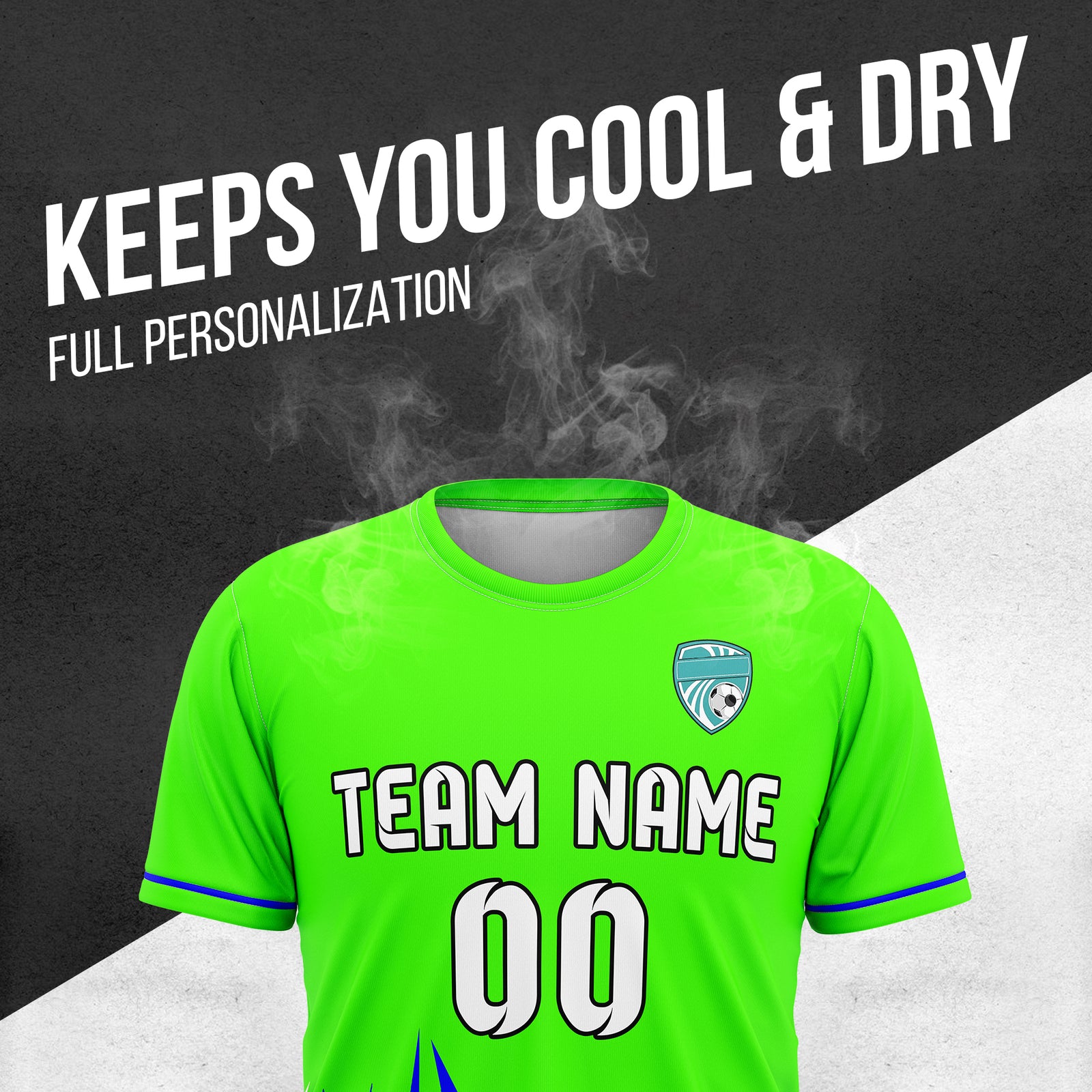 Soccer Jersey - Round Neck - Side Pattern - Design 1 - Neon Green