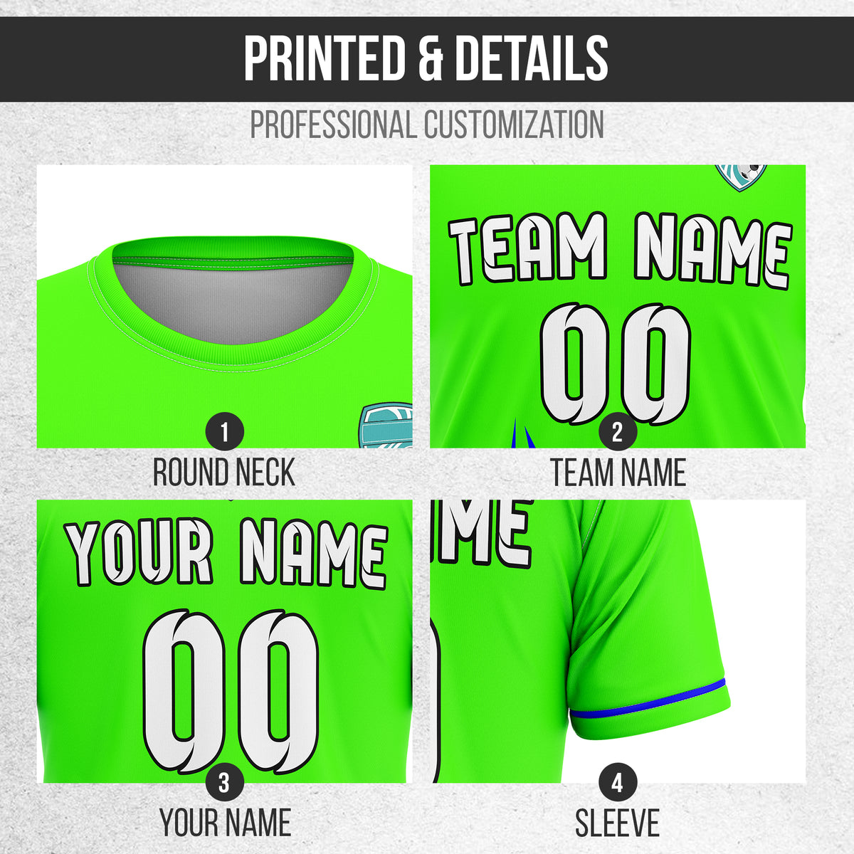 Soccer Jersey - Round Neck - Side Pattern - Design 1 - Neon Green