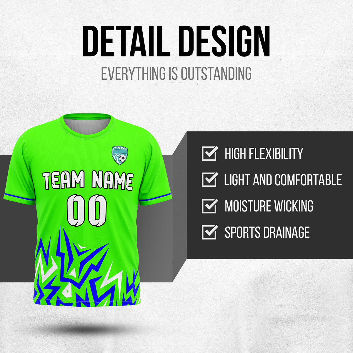 Soccer Jersey - Round Neck - Side Pattern - Design 1 - Neon Green