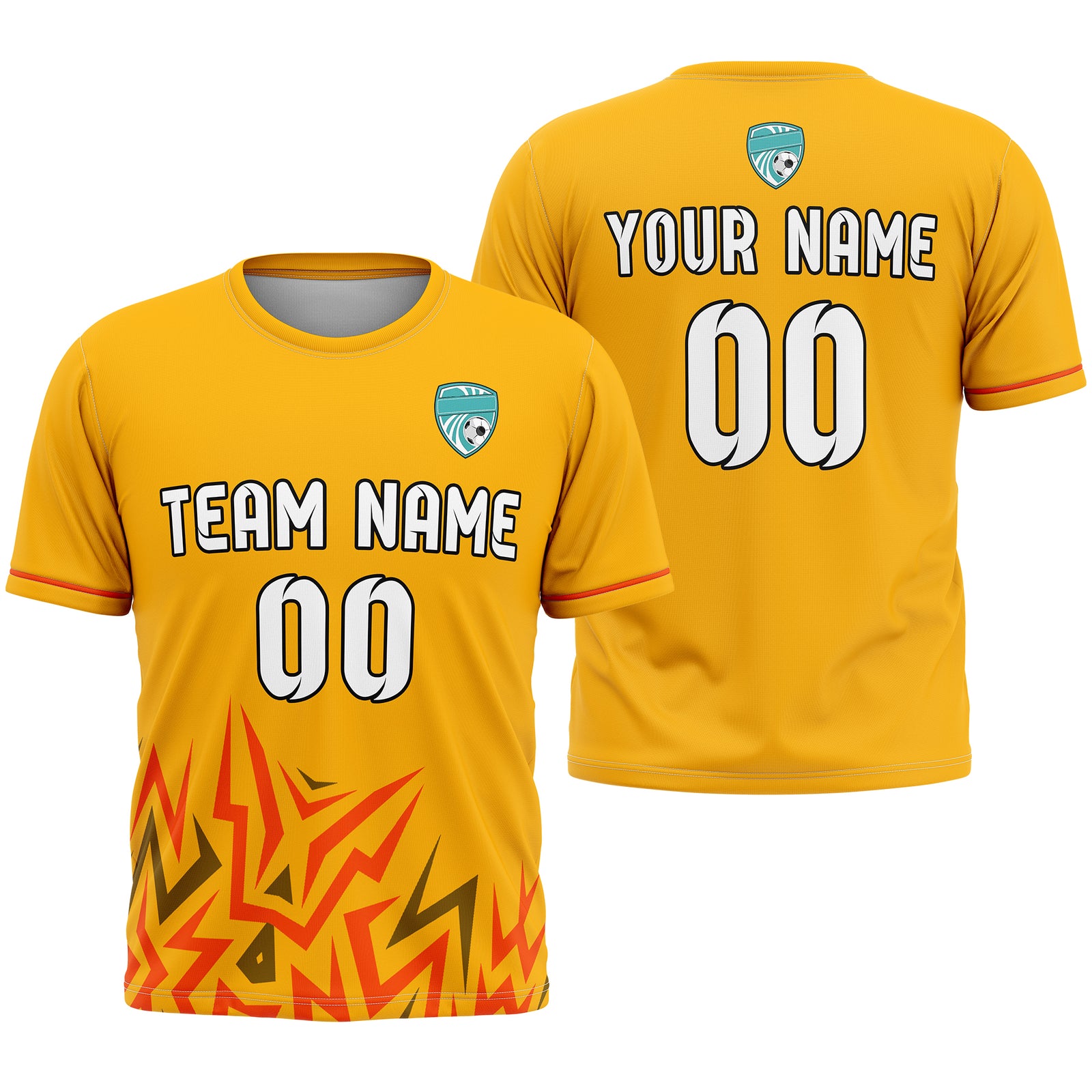 Soccer Jersey - Round Neck - Side Pattern - Design 1 - Orange