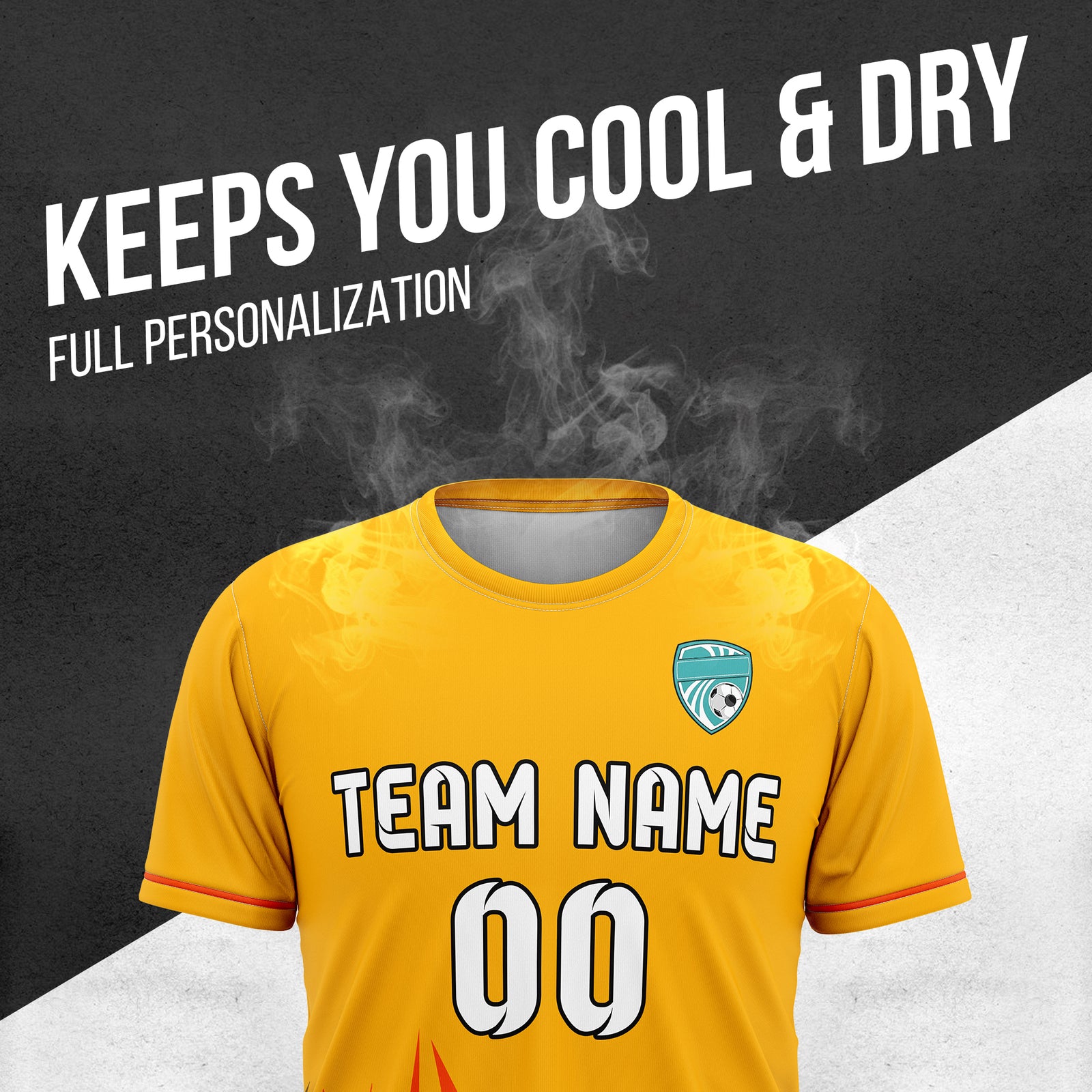 Soccer Jersey - Round Neck - Side Pattern - Design 1 - Orange