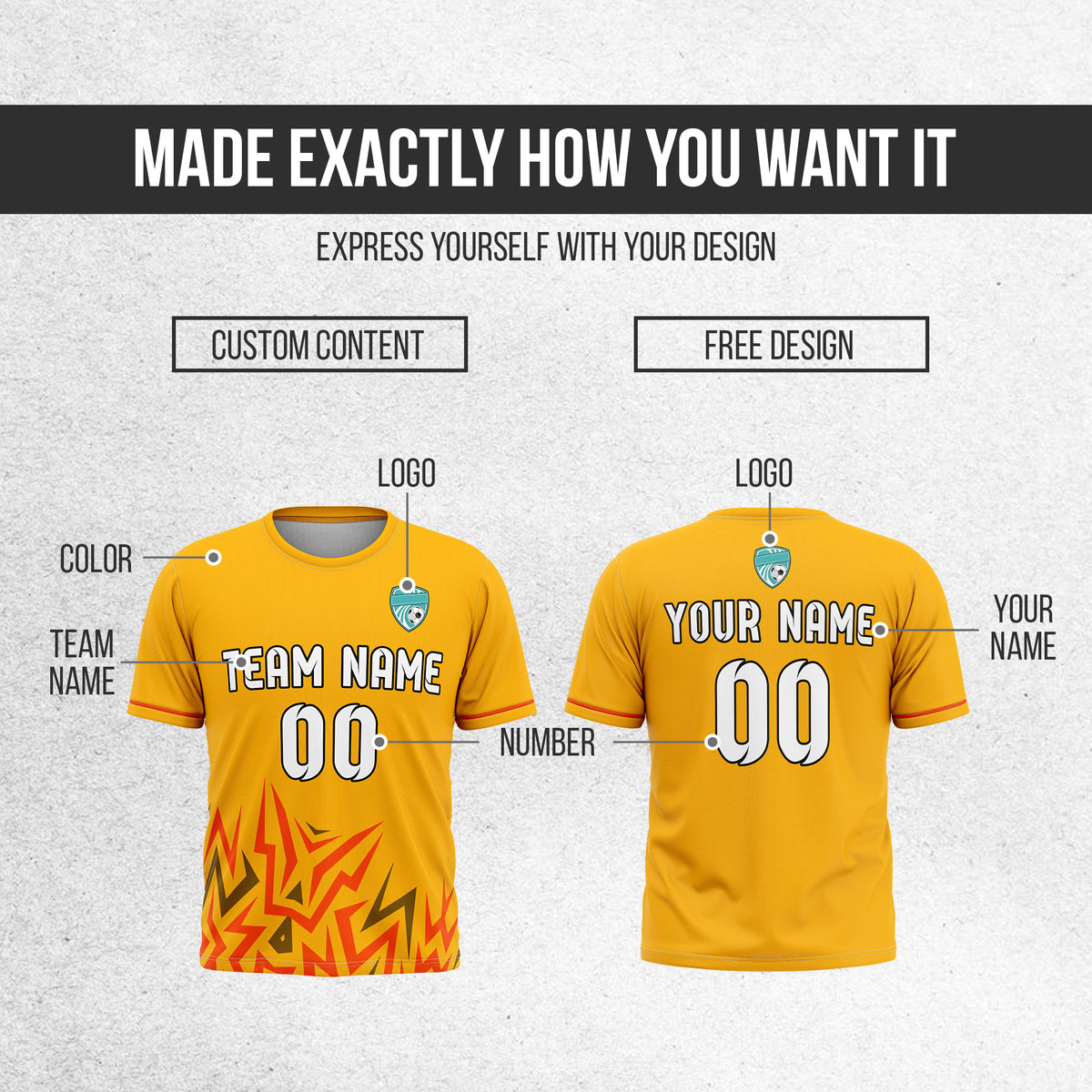 Soccer Jersey - Round Neck - Side Pattern - Design 1 - Orange