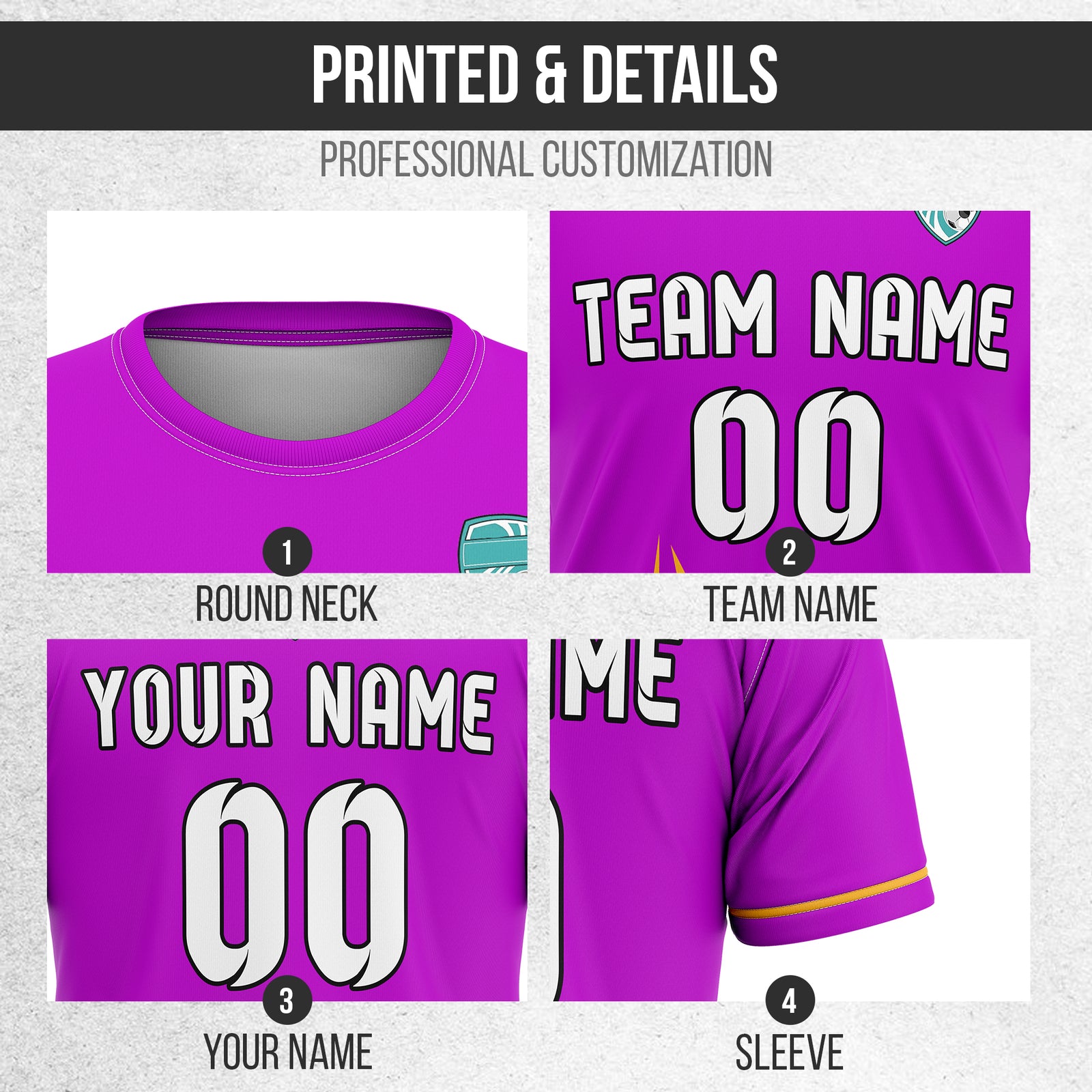 Soccer Jersey - Round Neck - Side Pattern - Design 1 - Purple