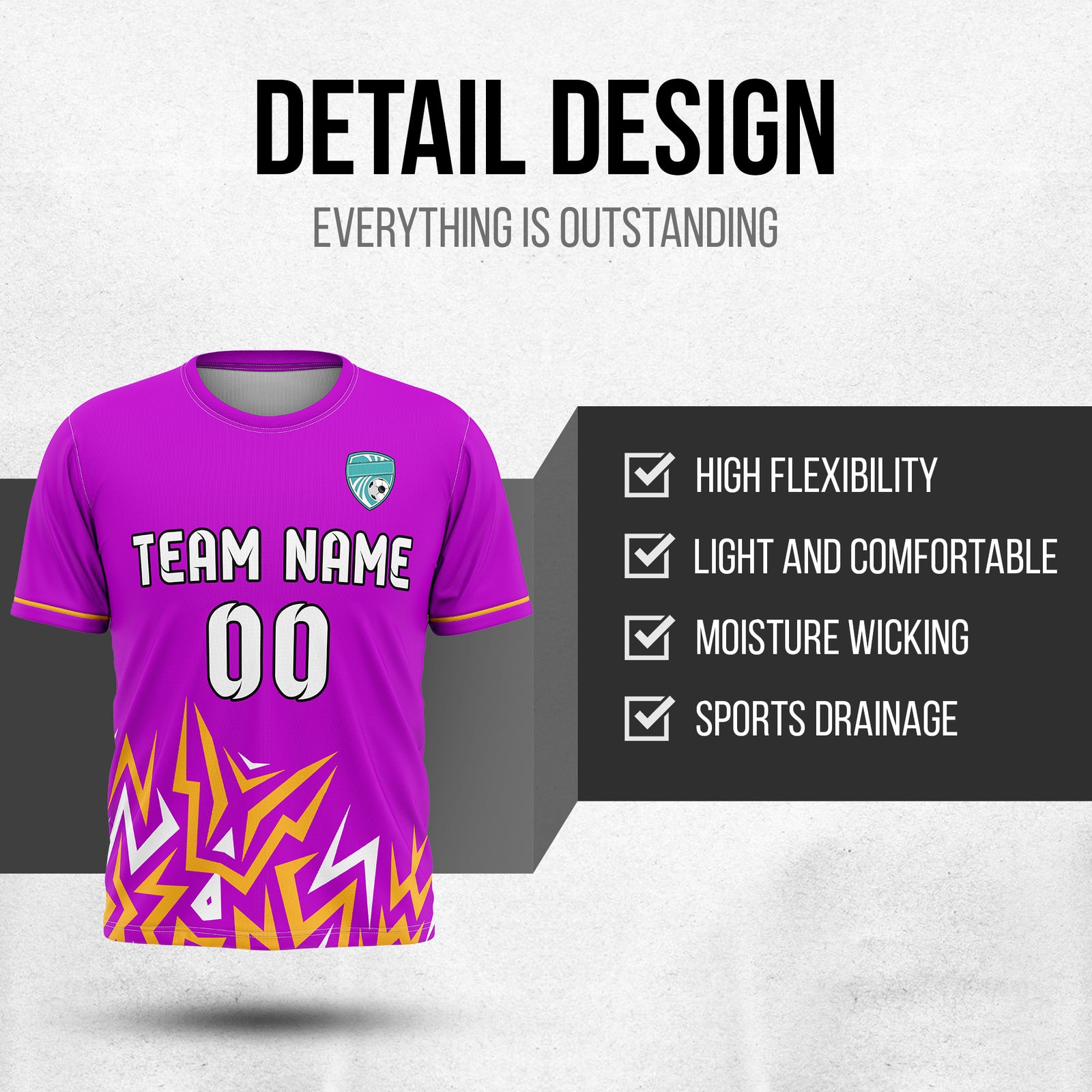 Soccer Jersey - Round Neck - Side Pattern - Design 1 - Purple