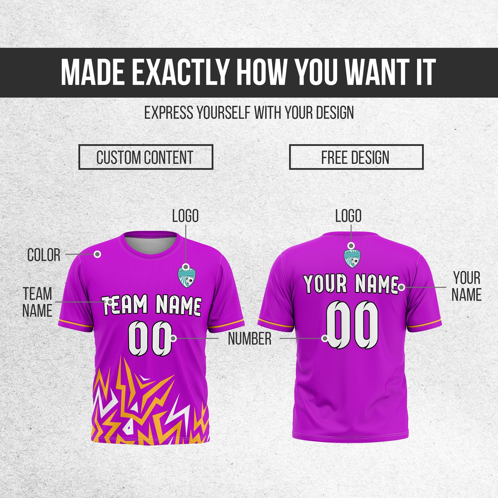 Soccer Jersey - Round Neck - Side Pattern - Design 1 - Purple