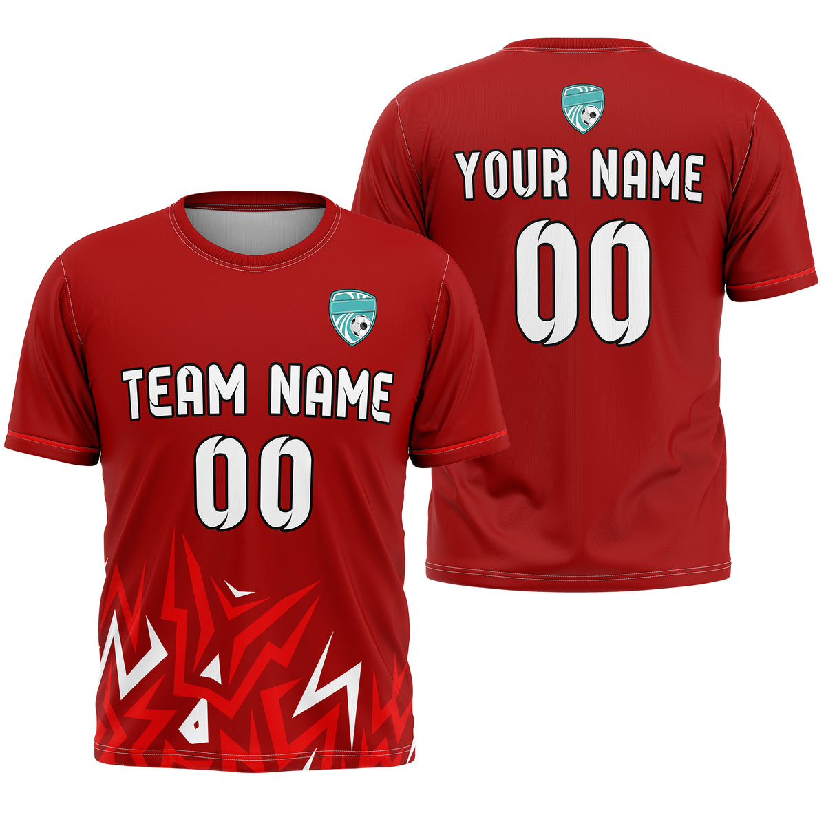 Soccer Jersey - Round Neck - Side Pattern - Design 1 - Red