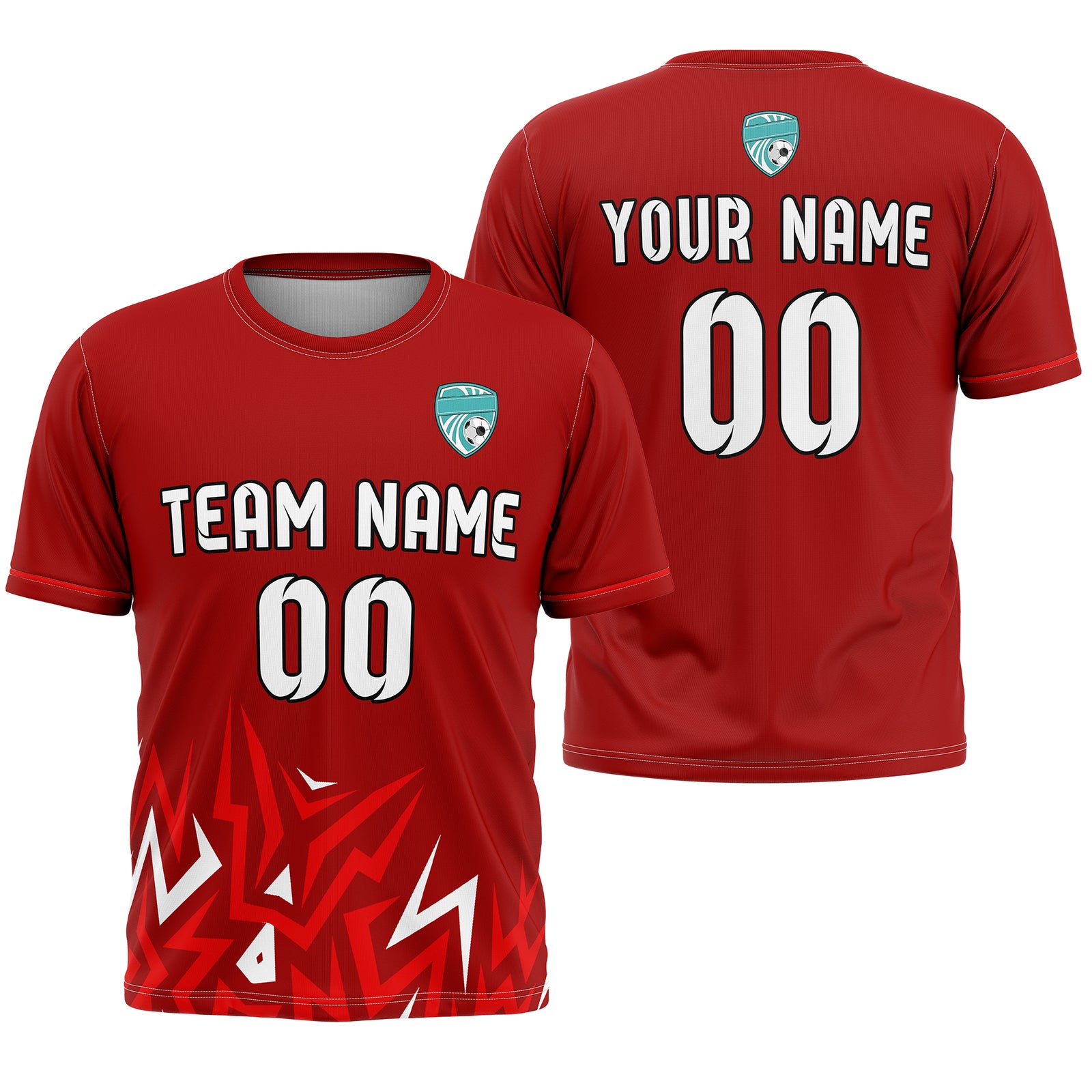 Soccer Jersey - Round Neck - Side Pattern - Design 1 - Red