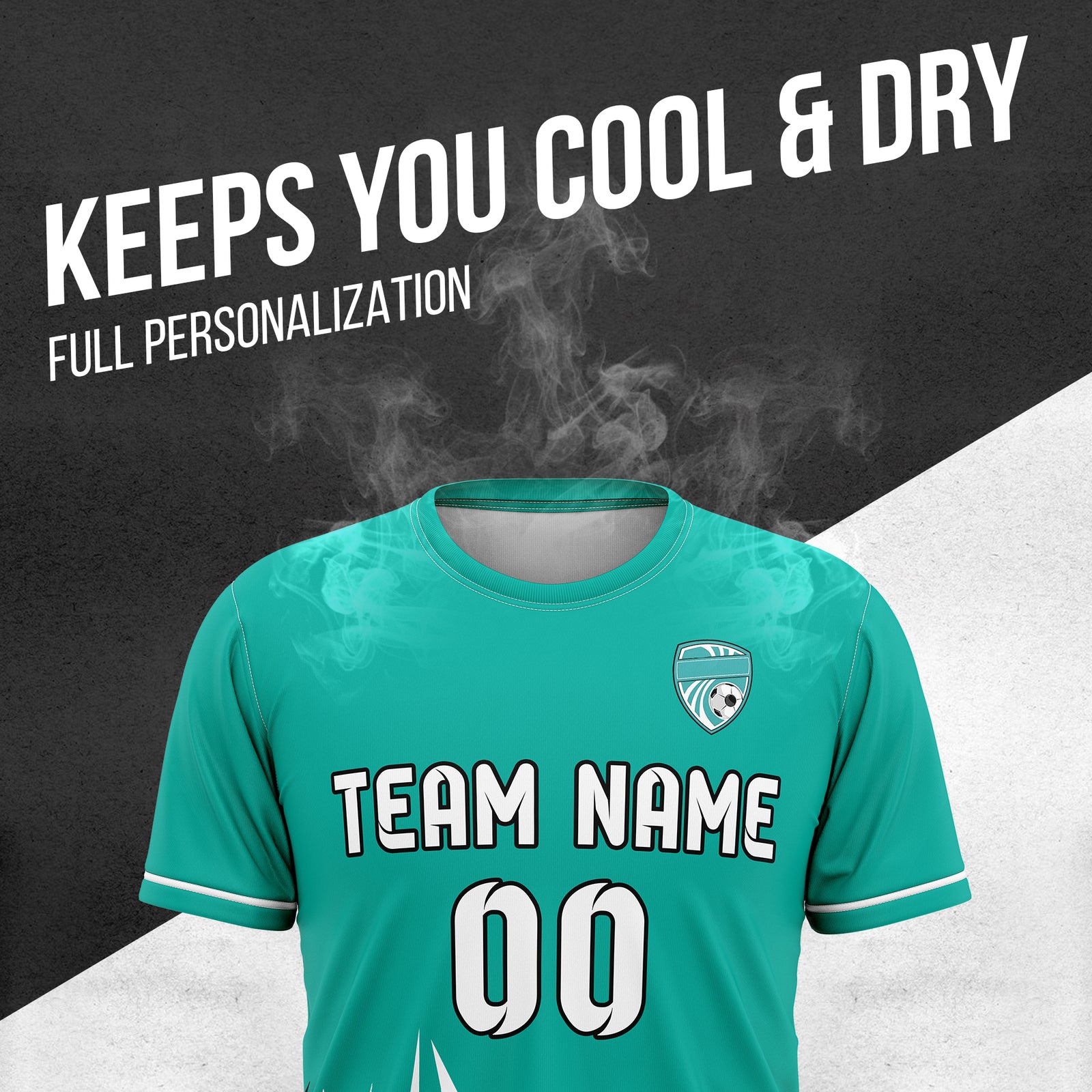 Soccer Jersey - Round Neck - Side Pattern - Design 1 - Teal