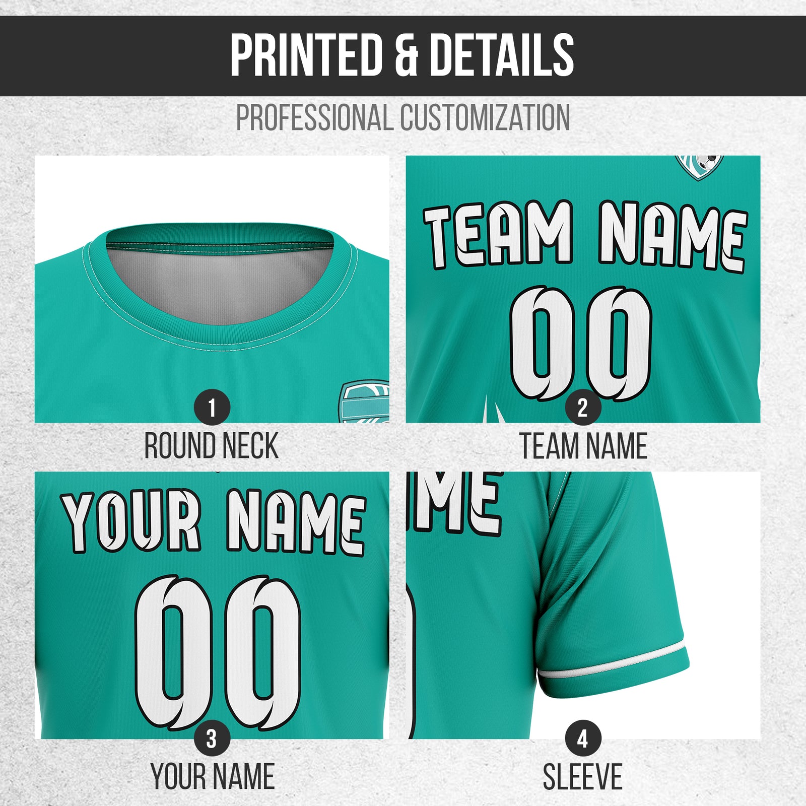 Soccer Jersey - Round Neck - Side Pattern - Design 1 - Teal