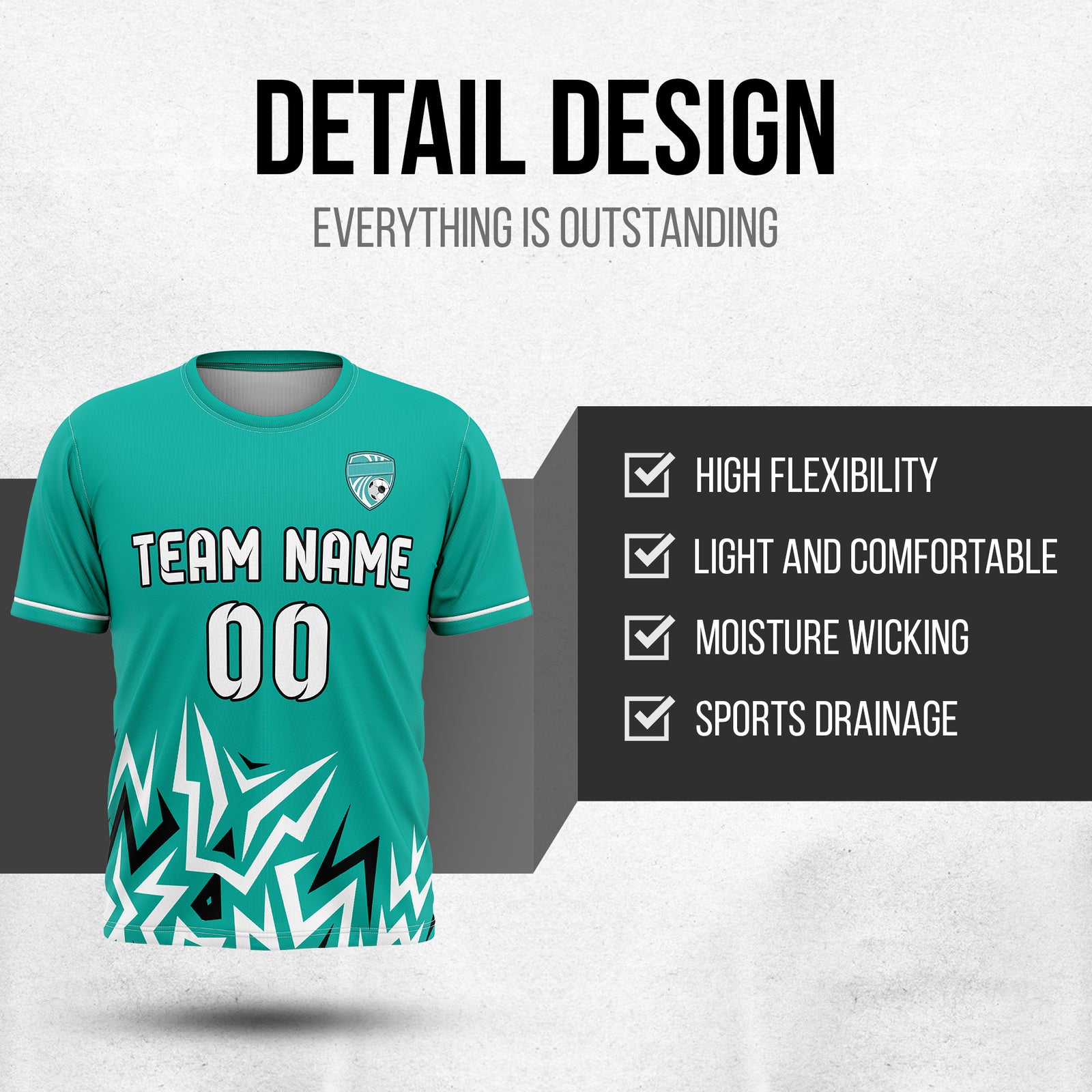 Soccer Jersey - Round Neck - Side Pattern - Design 1 - Teal