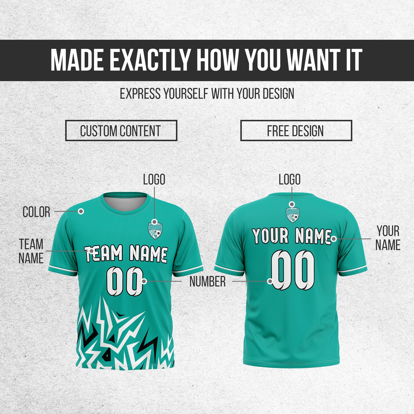 Soccer Jersey - Round Neck - Side Pattern - Design 1 - Teal