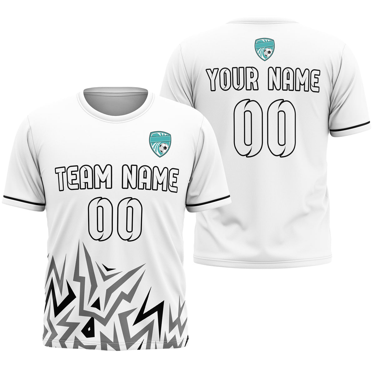 Soccer Jersey - Round Neck - Side Pattern - Design 1 - White