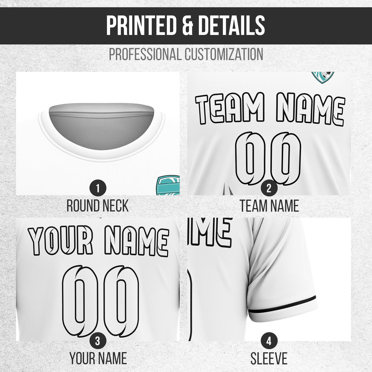 Soccer Jersey - Round Neck - Side Pattern - Design 1 - White