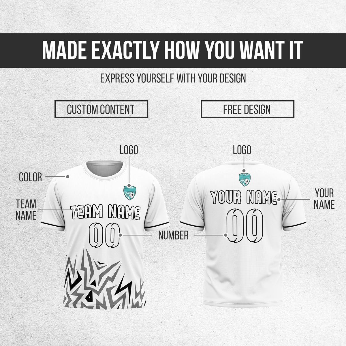 Soccer Jersey - Round Neck - Side Pattern - Design 1 - White