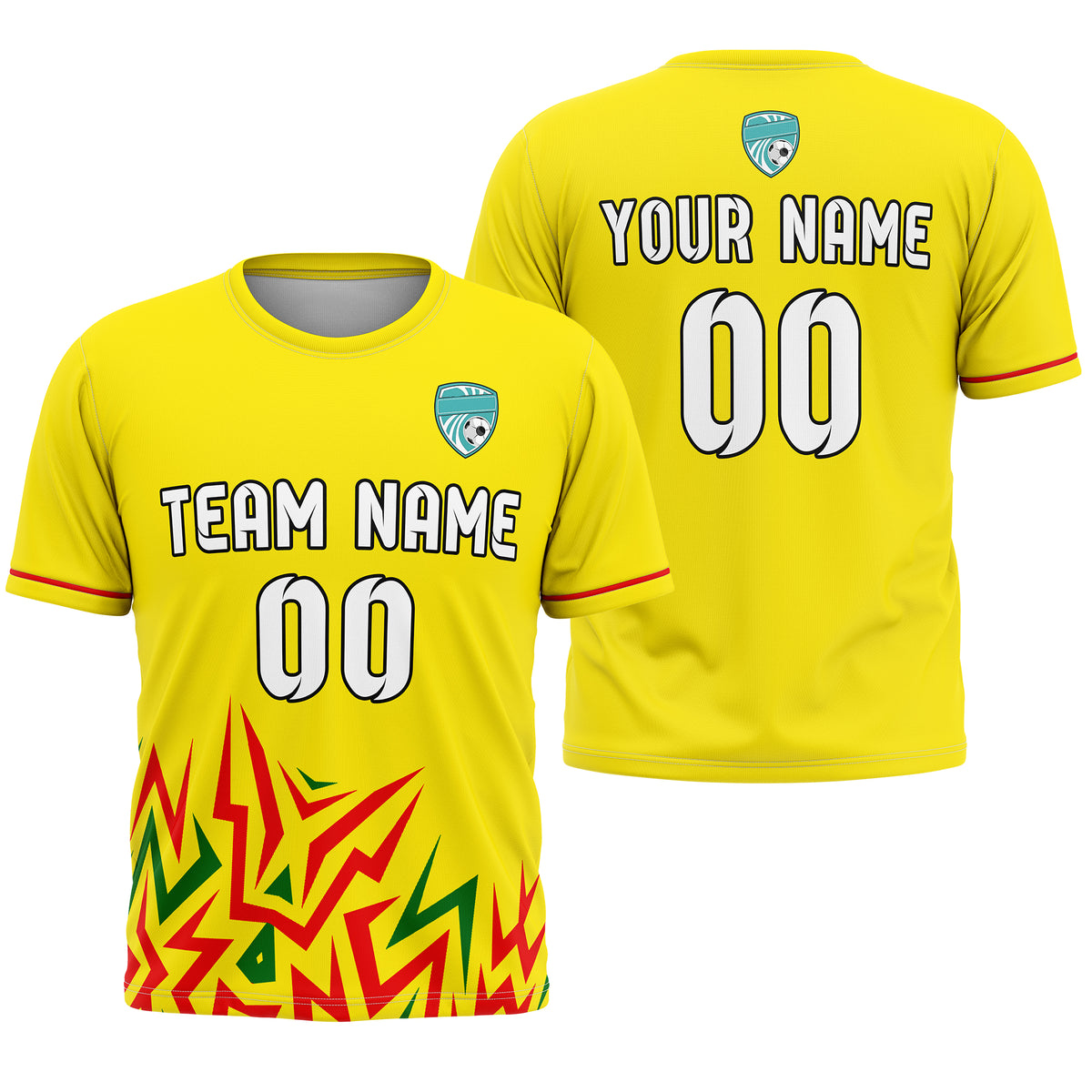 Soccer Jersey - Round Neck - Side Pattern - Design 1 - Yellow