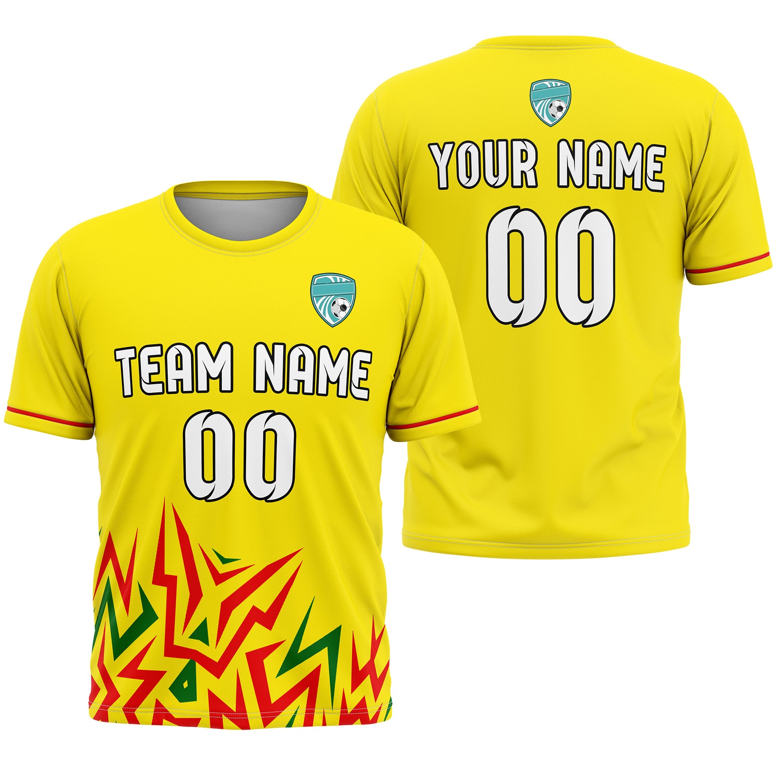 Soccer Jersey - Round Neck - Side Pattern - Design 1 - Yellow