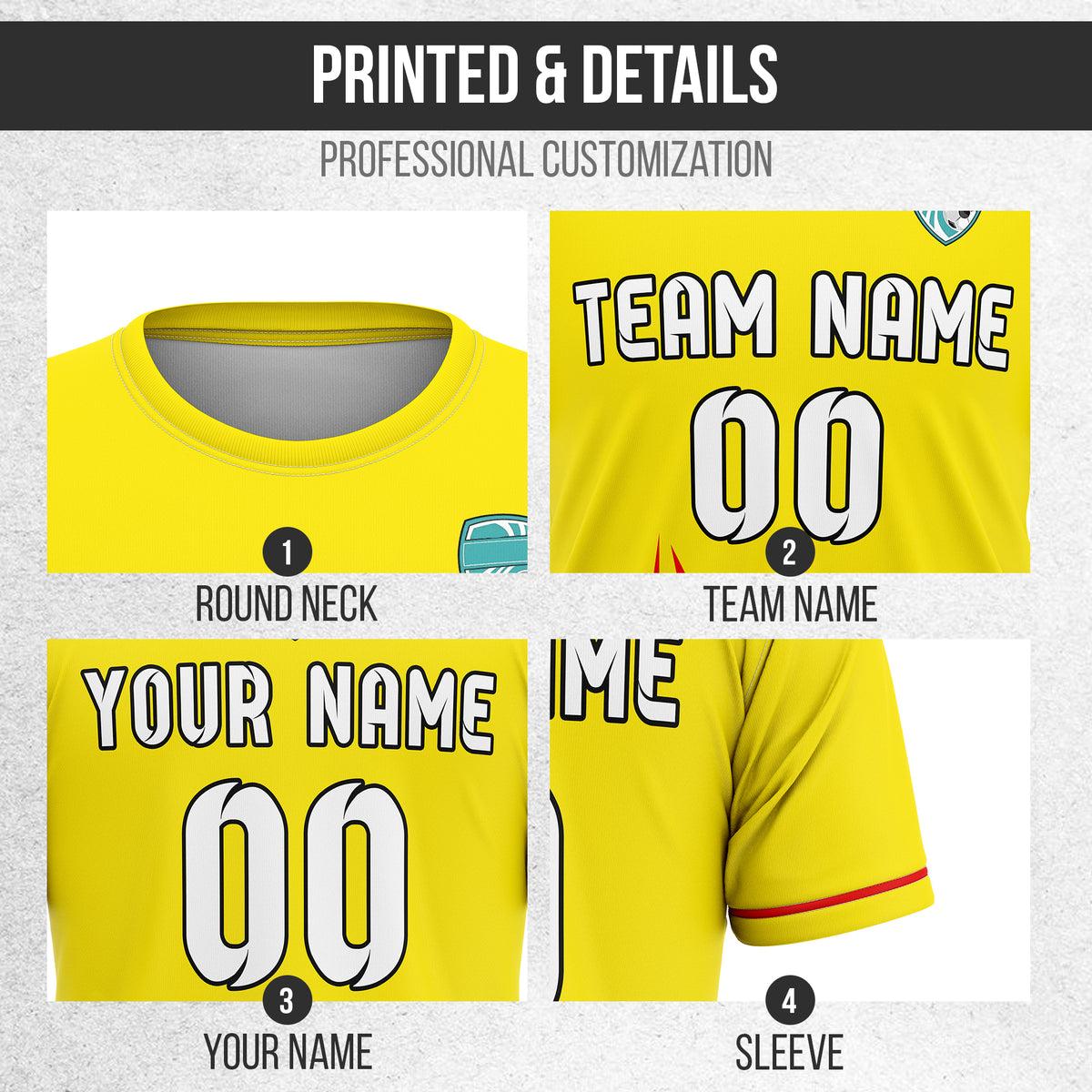 Soccer Jersey - Round Neck - Side Pattern - Design 1 - Yellow