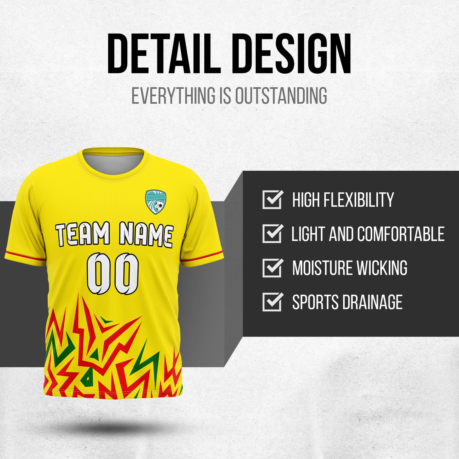 Soccer Jersey - Round Neck - Side Pattern - Design 1 - Yellow