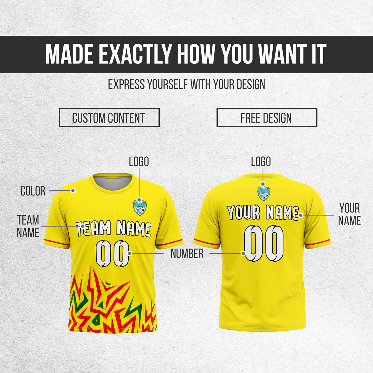 Soccer Jersey - Round Neck - Side Pattern - Design 1 - Yellow