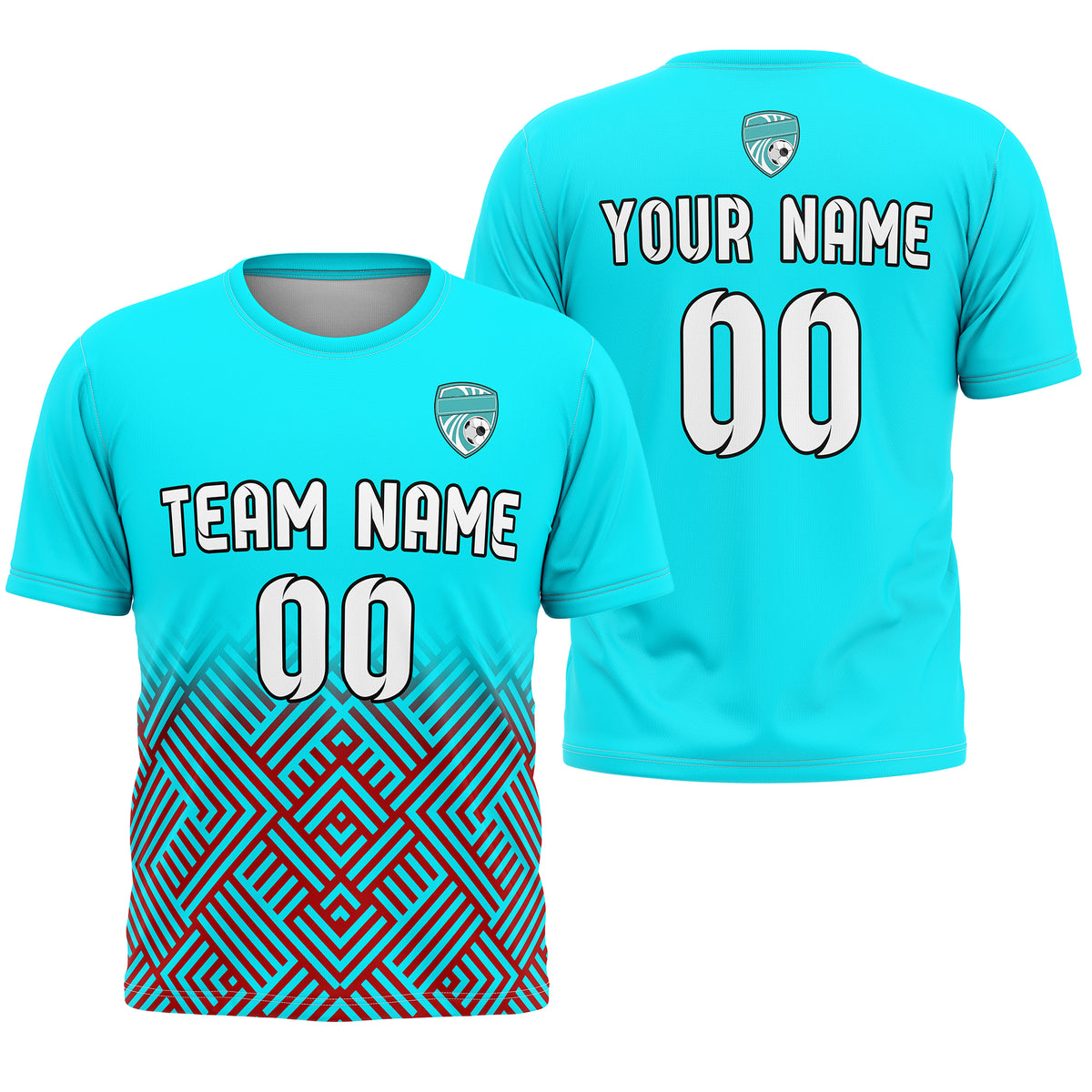 Soccer Jersey - Round Neck - Side Pattern - Design 2 - Aqua