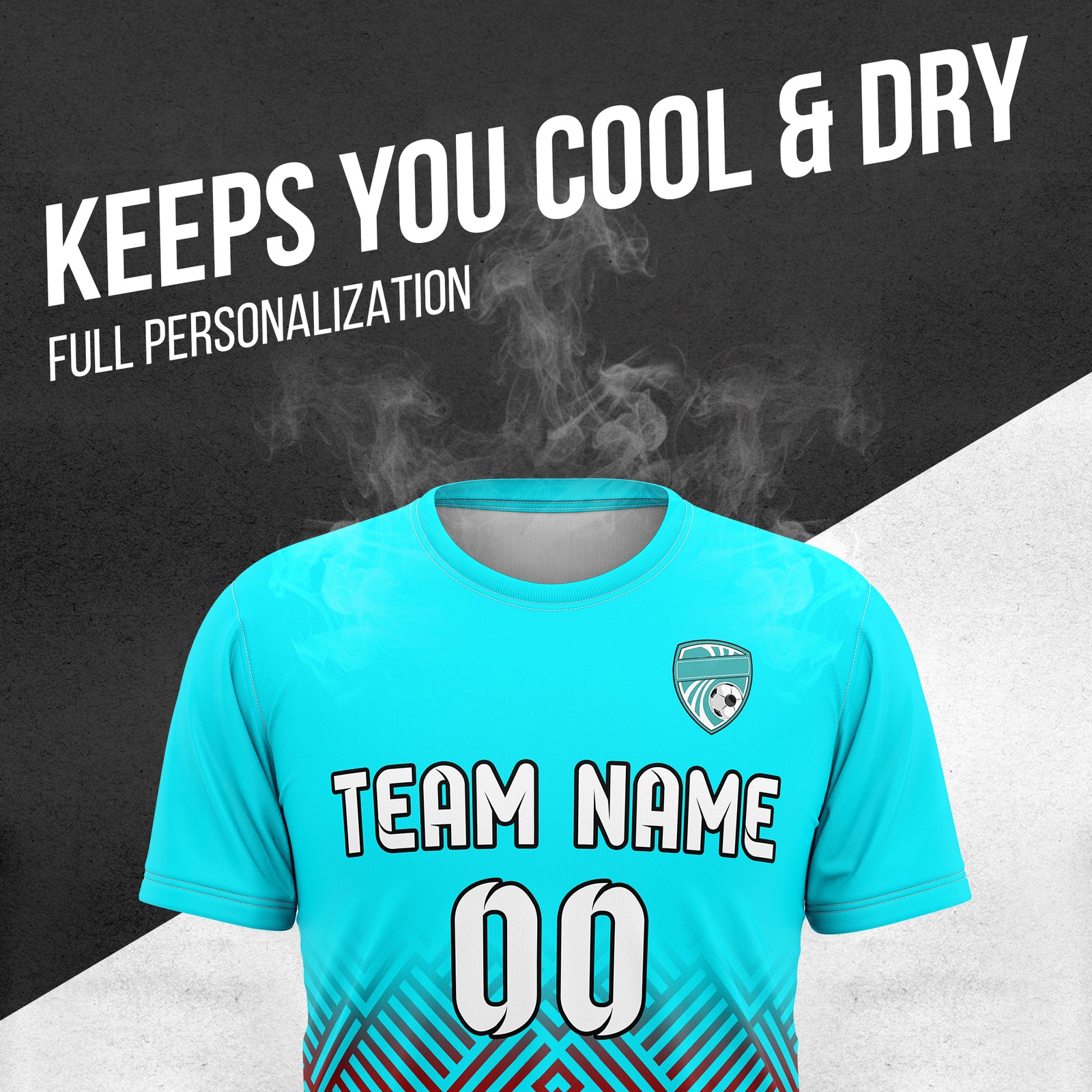 Soccer Jersey - Round Neck - Side Pattern - Design 2 - Aqua