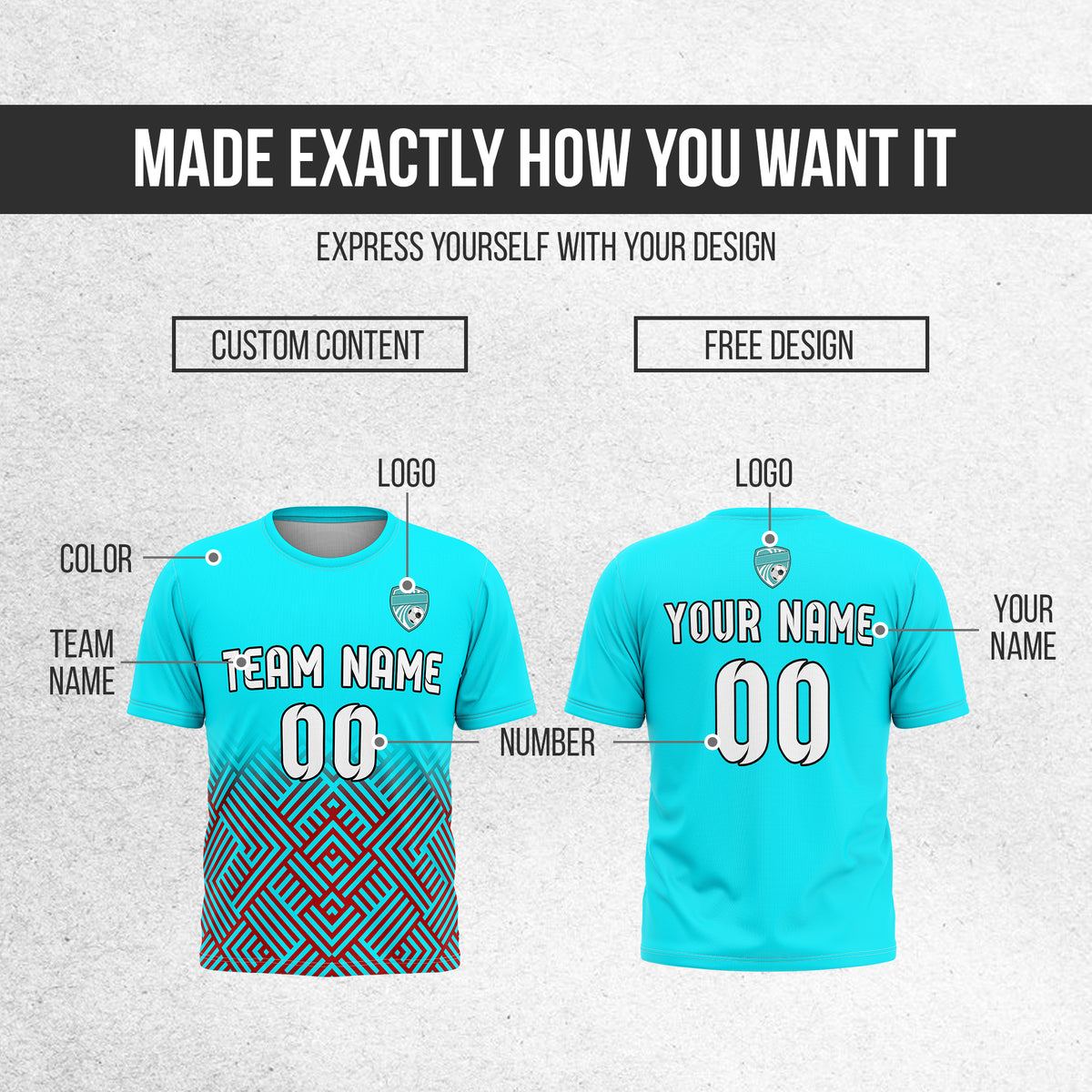 Soccer Jersey - Round Neck - Side Pattern - Design 2 - Aqua