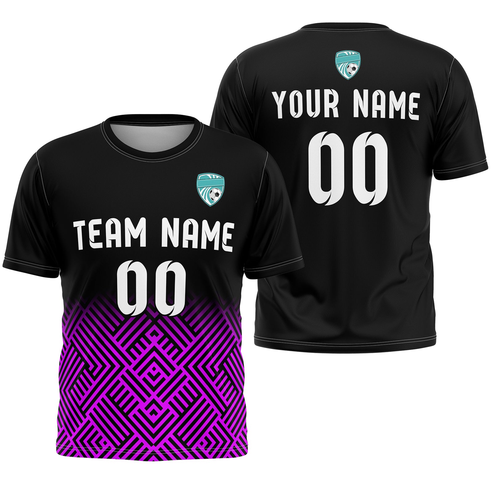 Soccer Jersey - Round Neck - Side Pattern - Design 2 - Black