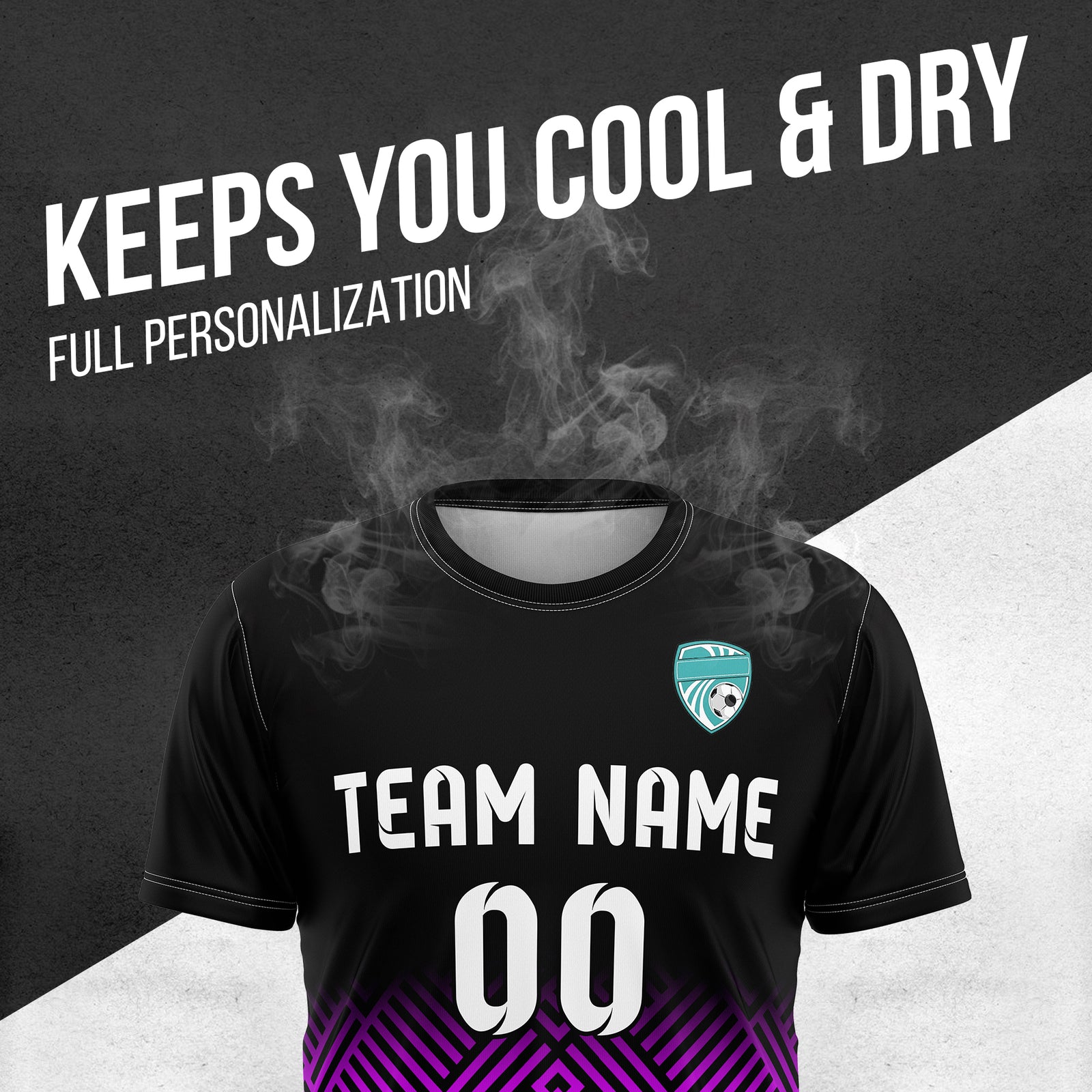 Soccer Jersey - Round Neck - Side Pattern - Design 2 - Black