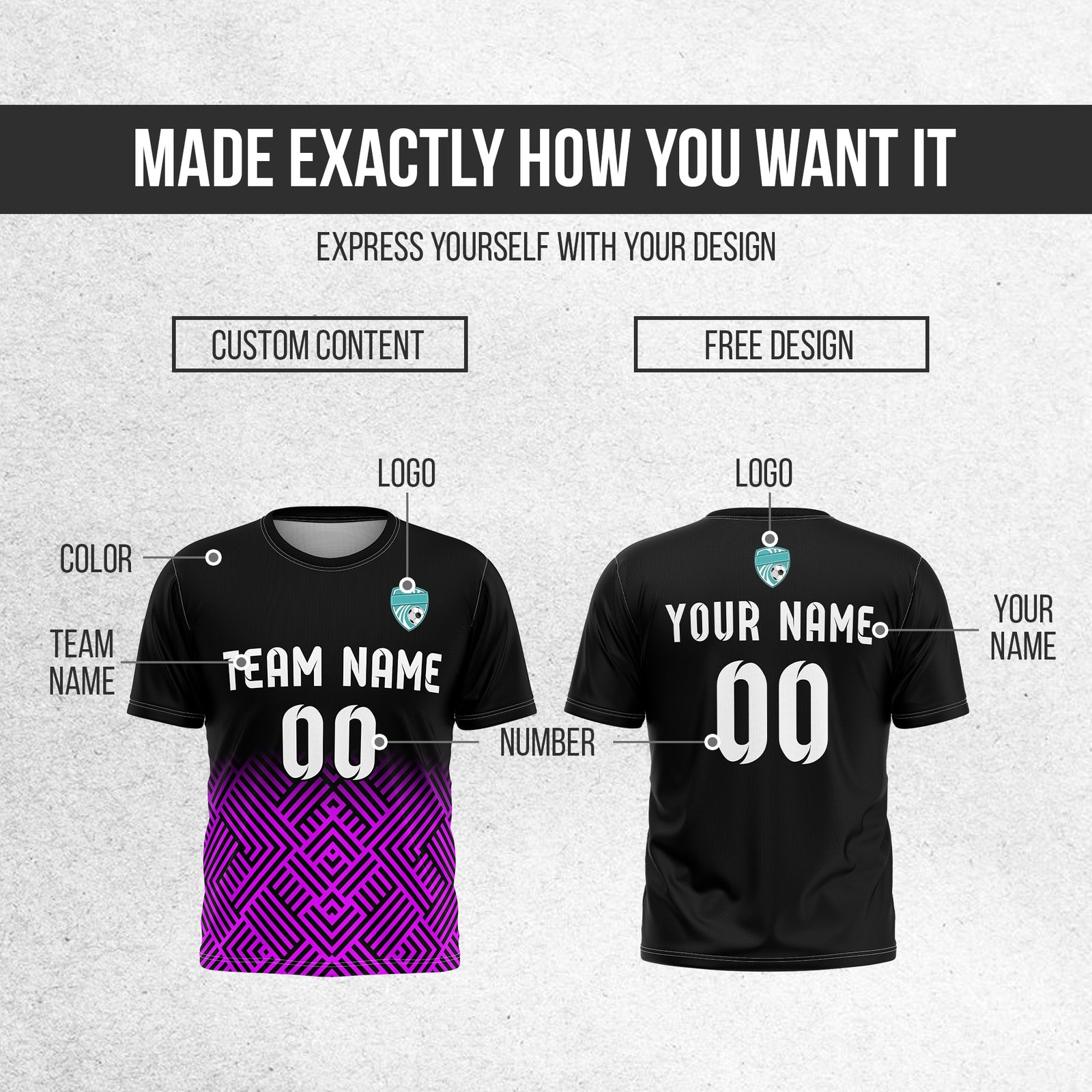 Soccer Jersey - Round Neck - Side Pattern - Design 2 - Black