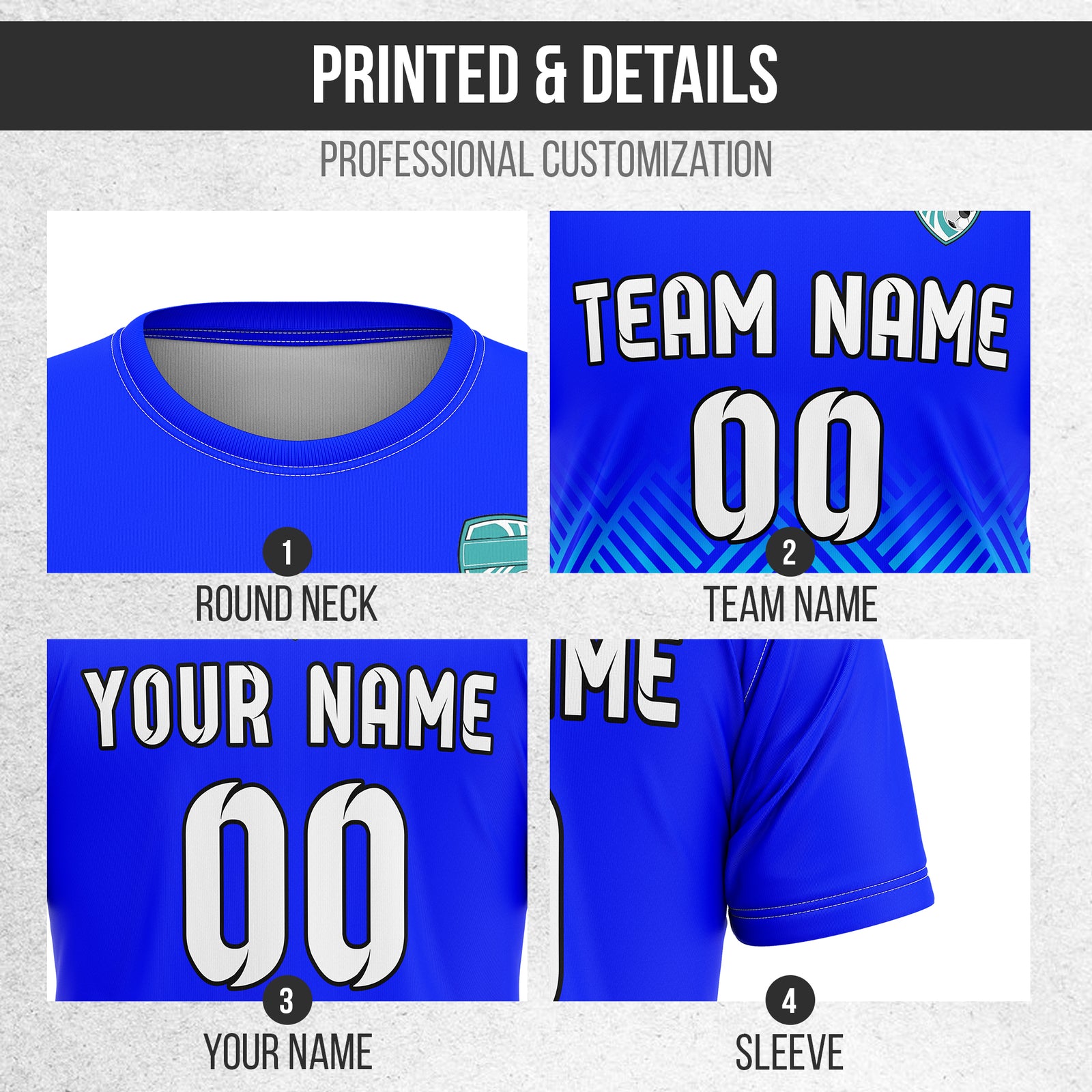 Soccer Jersey - Round Neck - Side Pattern - Design 2 - Blue