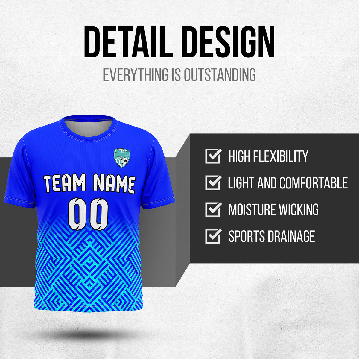Soccer Jersey - Round Neck - Side Pattern - Design 2 - Blue