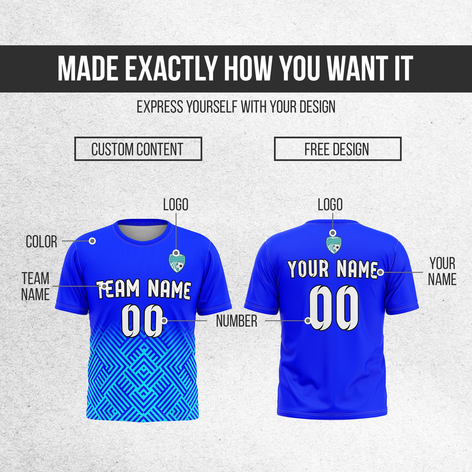 Soccer Jersey - Round Neck - Side Pattern - Design 2 - Blue