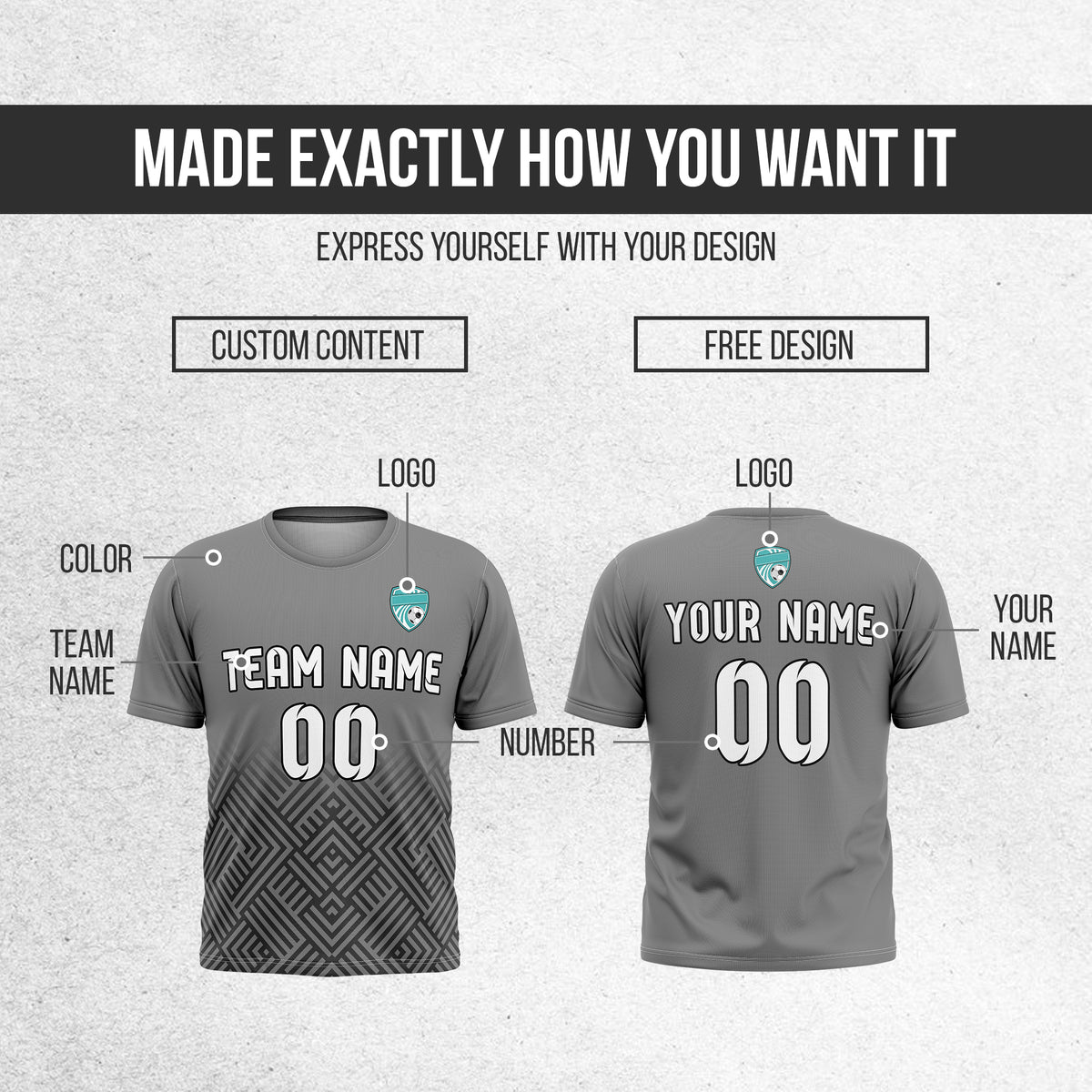 Soccer Jersey - Round Neck - Side Pattern - Design 2 - Dark Grey