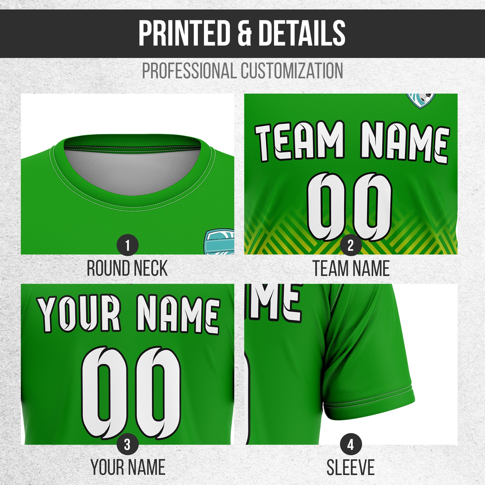 Soccer Jersey - Round Neck - Side Pattern - Design 2 - Green