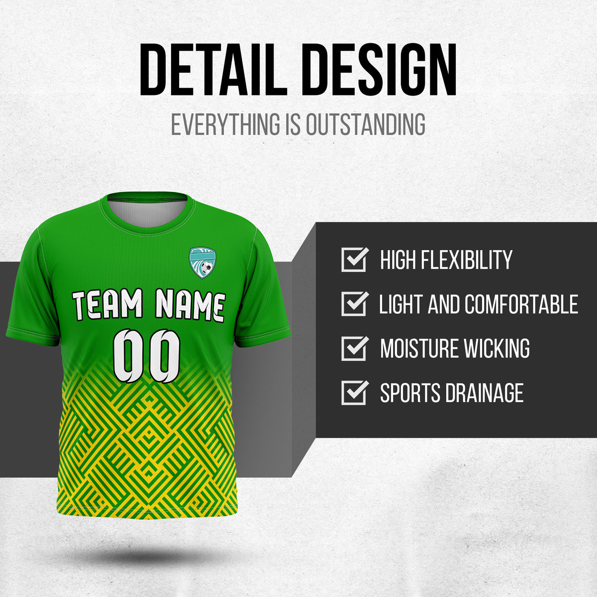 Soccer Jersey - Round Neck - Side Pattern - Design 2 - Green