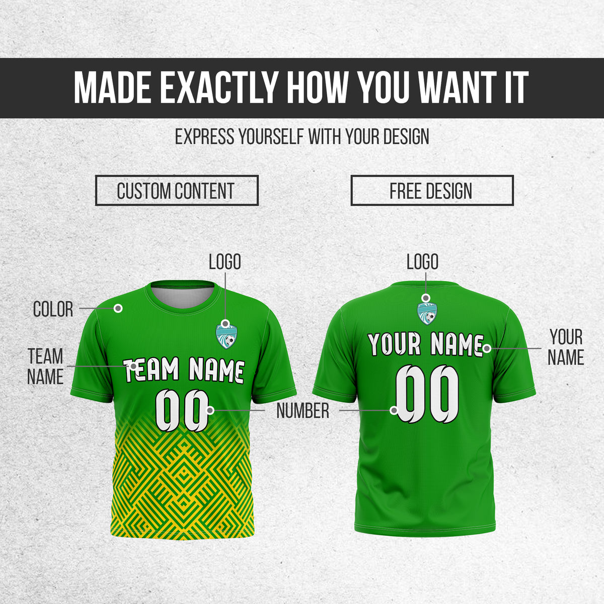 Soccer Jersey - Round Neck - Side Pattern - Design 2 - Green