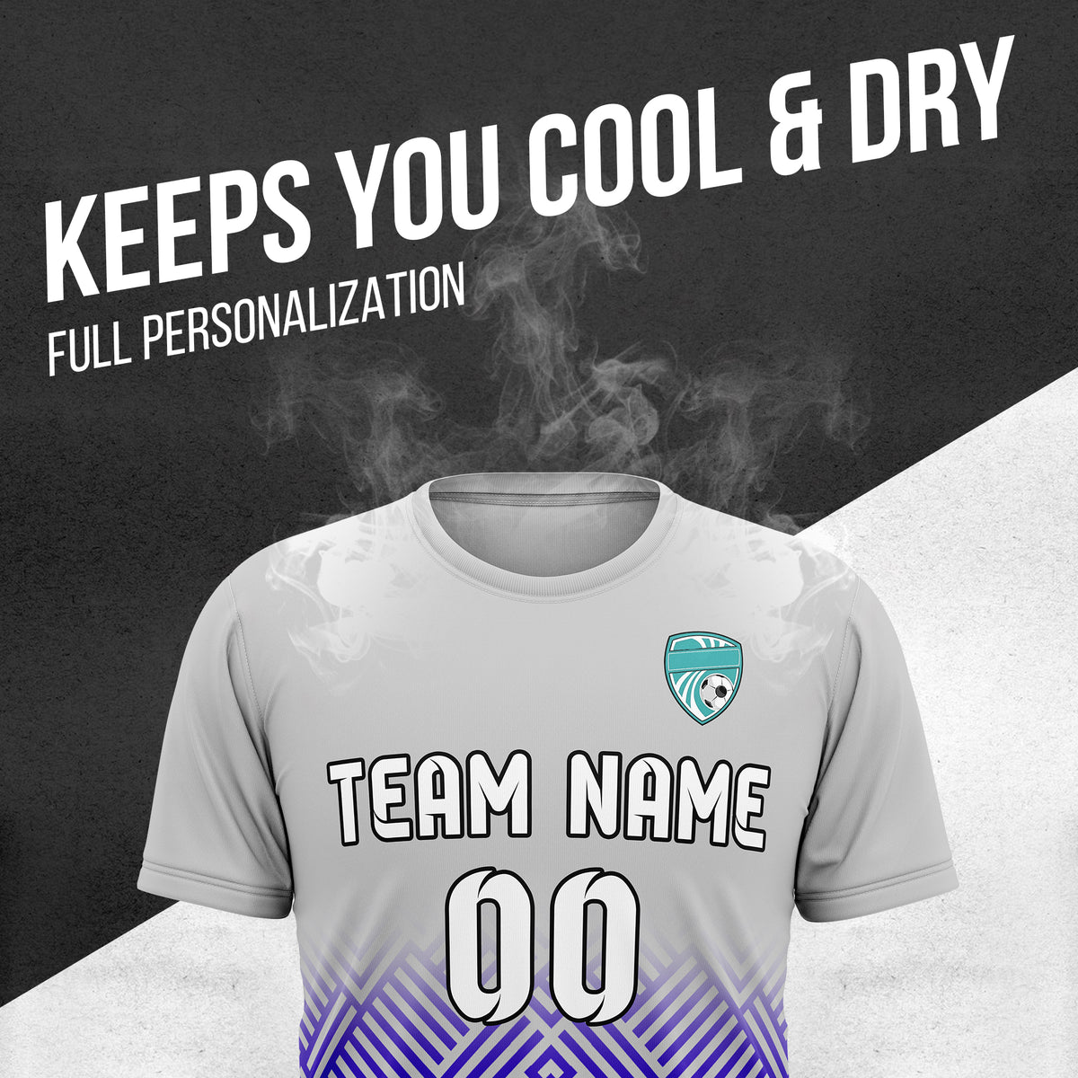 Soccer Jersey - Round Neck - Side Pattern - Design 2 - Grey