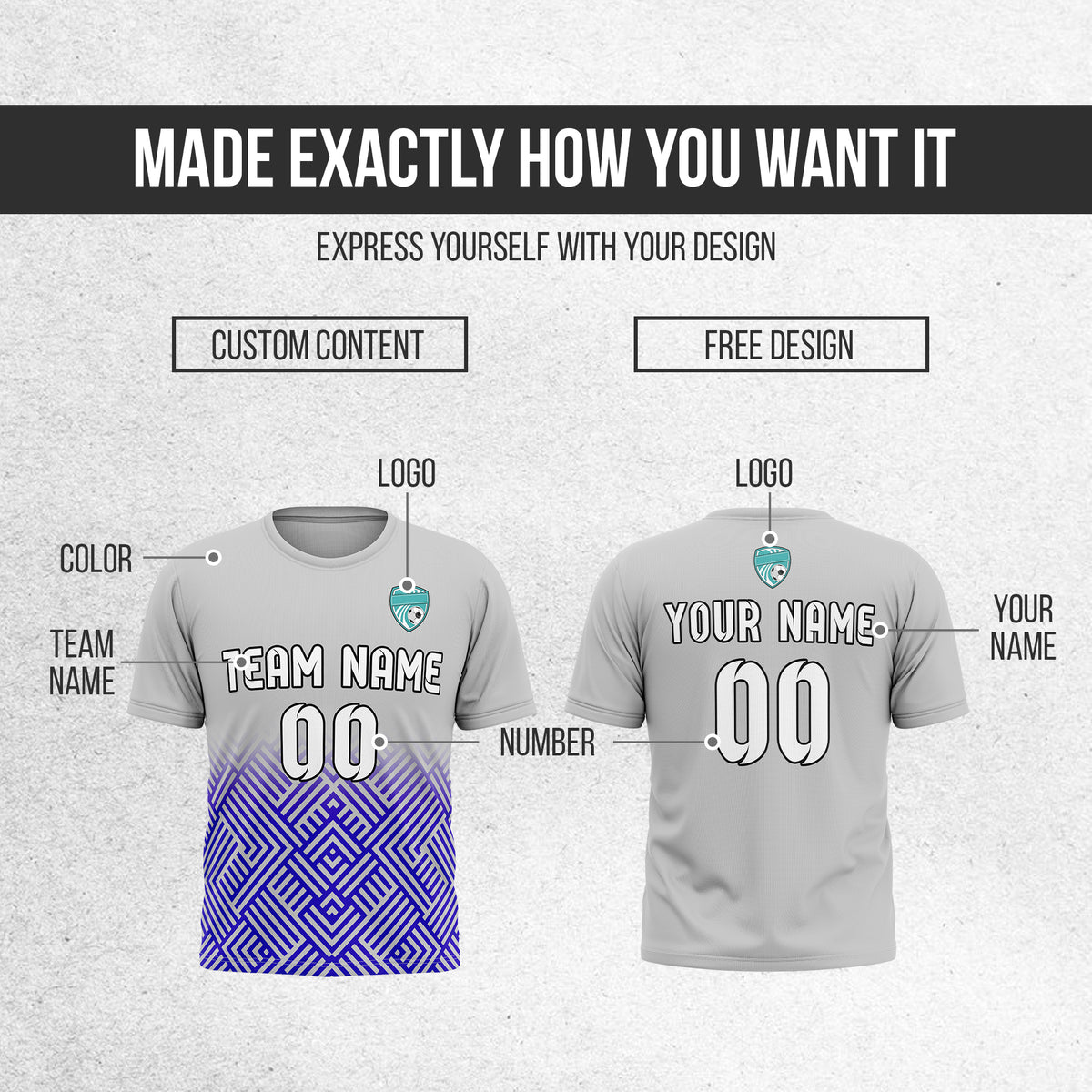 Soccer Jersey - Round Neck - Side Pattern - Design 2 - Grey