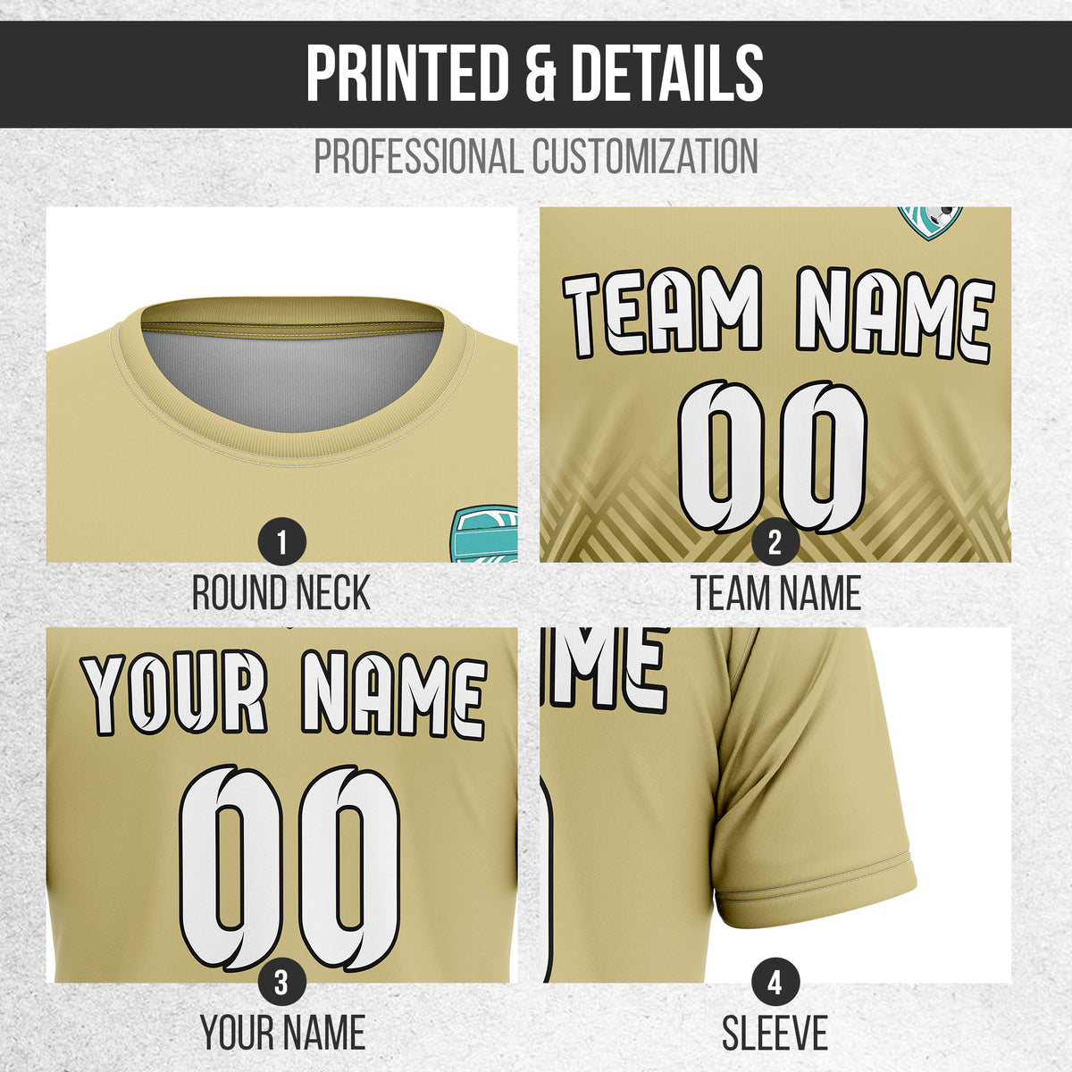 Soccer Jersey - Round Neck - Side Pattern - Design 2 - Khakhii