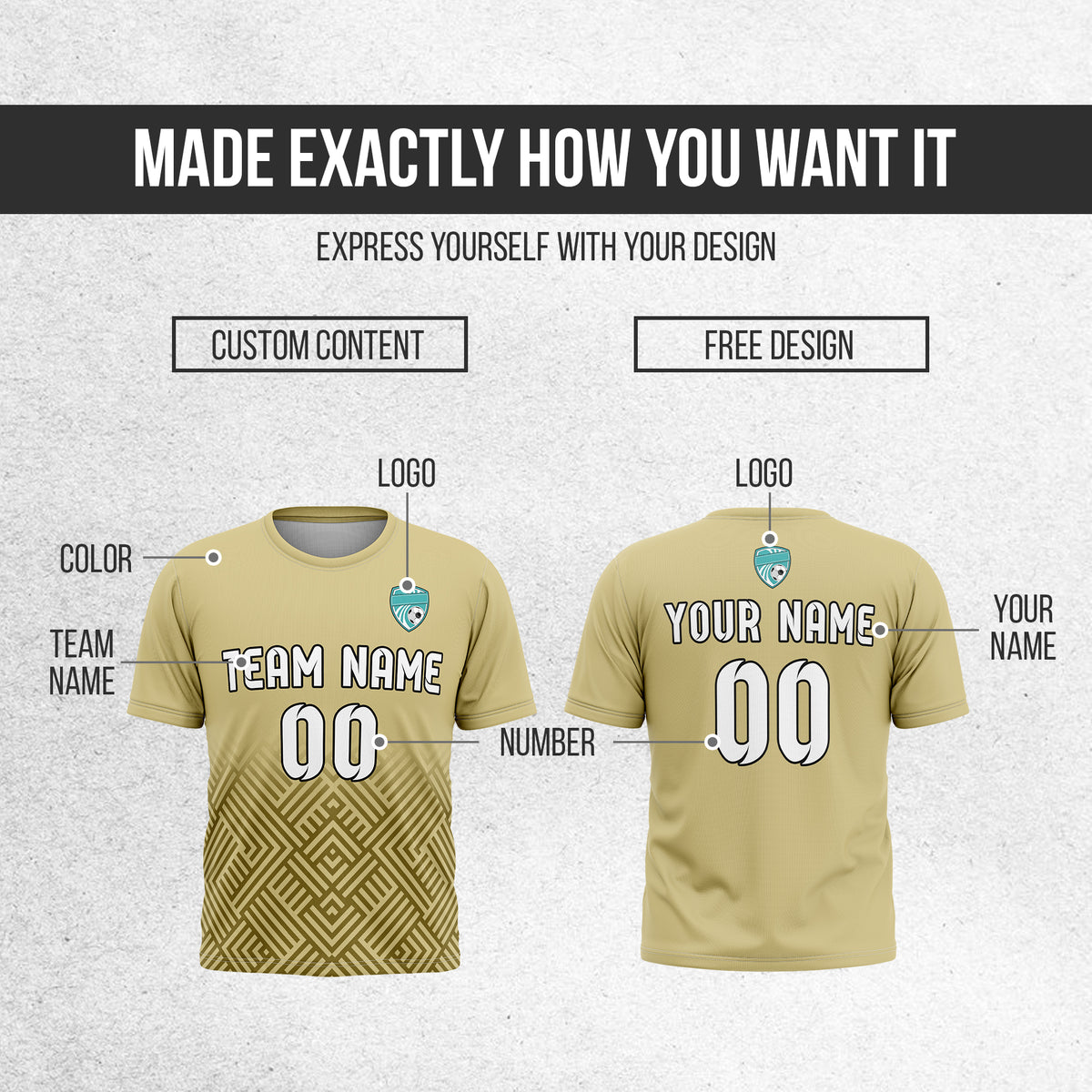 Soccer Jersey - Round Neck - Side Pattern - Design 2 - Khakhii