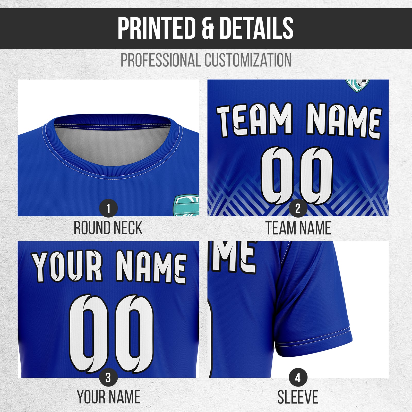 Soccer Jersey - Round Neck - Side Pattern - Design 2 - Navy