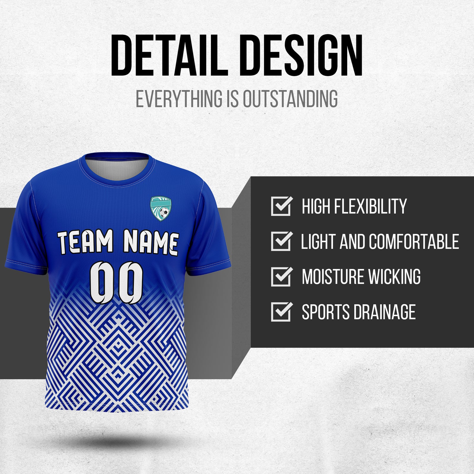 Soccer Jersey - Round Neck - Side Pattern - Design 2 - Navy