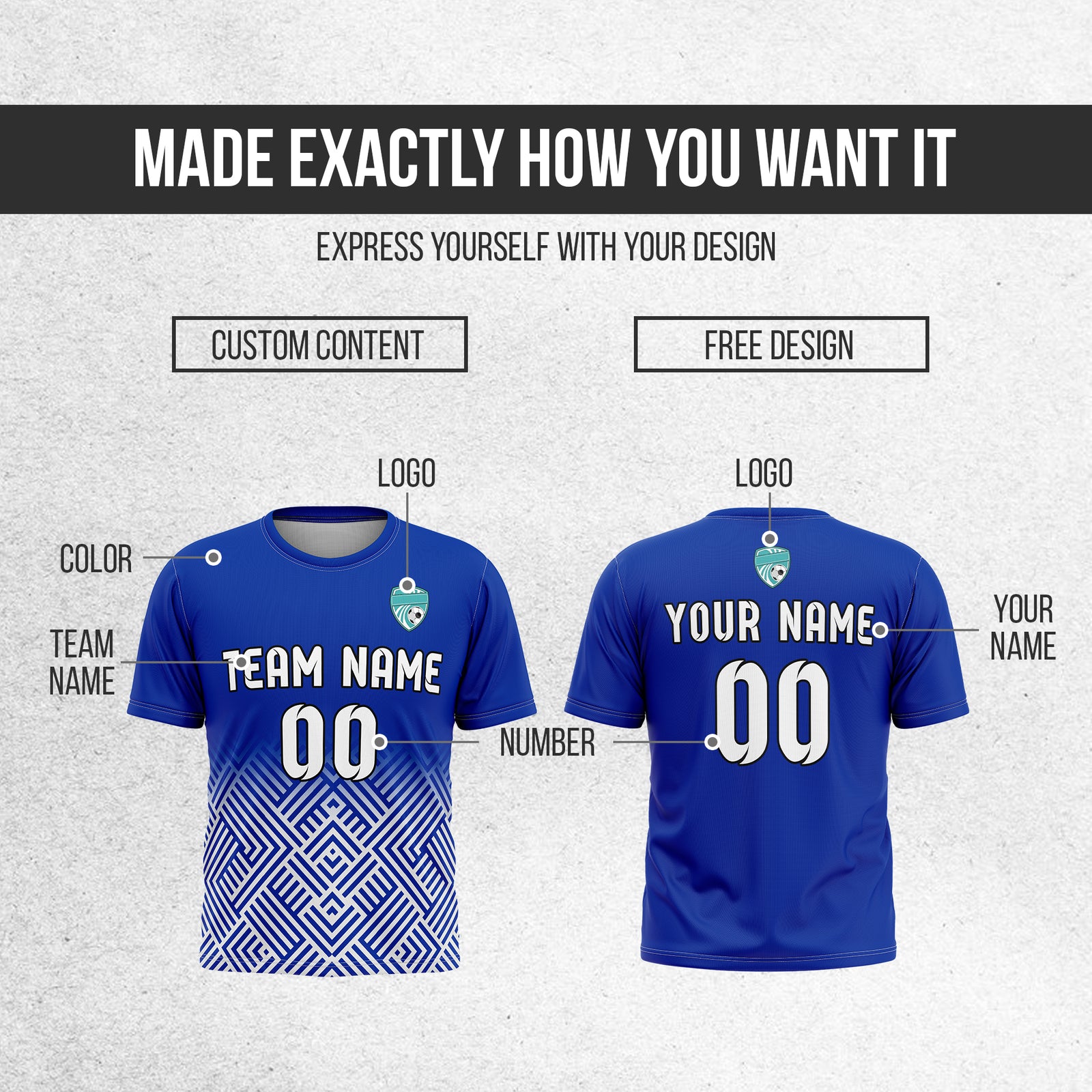 Soccer Jersey - Round Neck - Side Pattern - Design 2 - Navy